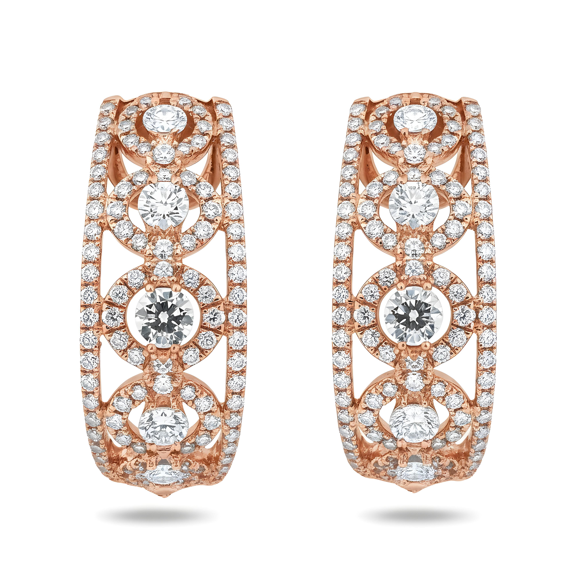 18K White Gold Detailed Round Diamond Hoop Earrings 1.64ctw