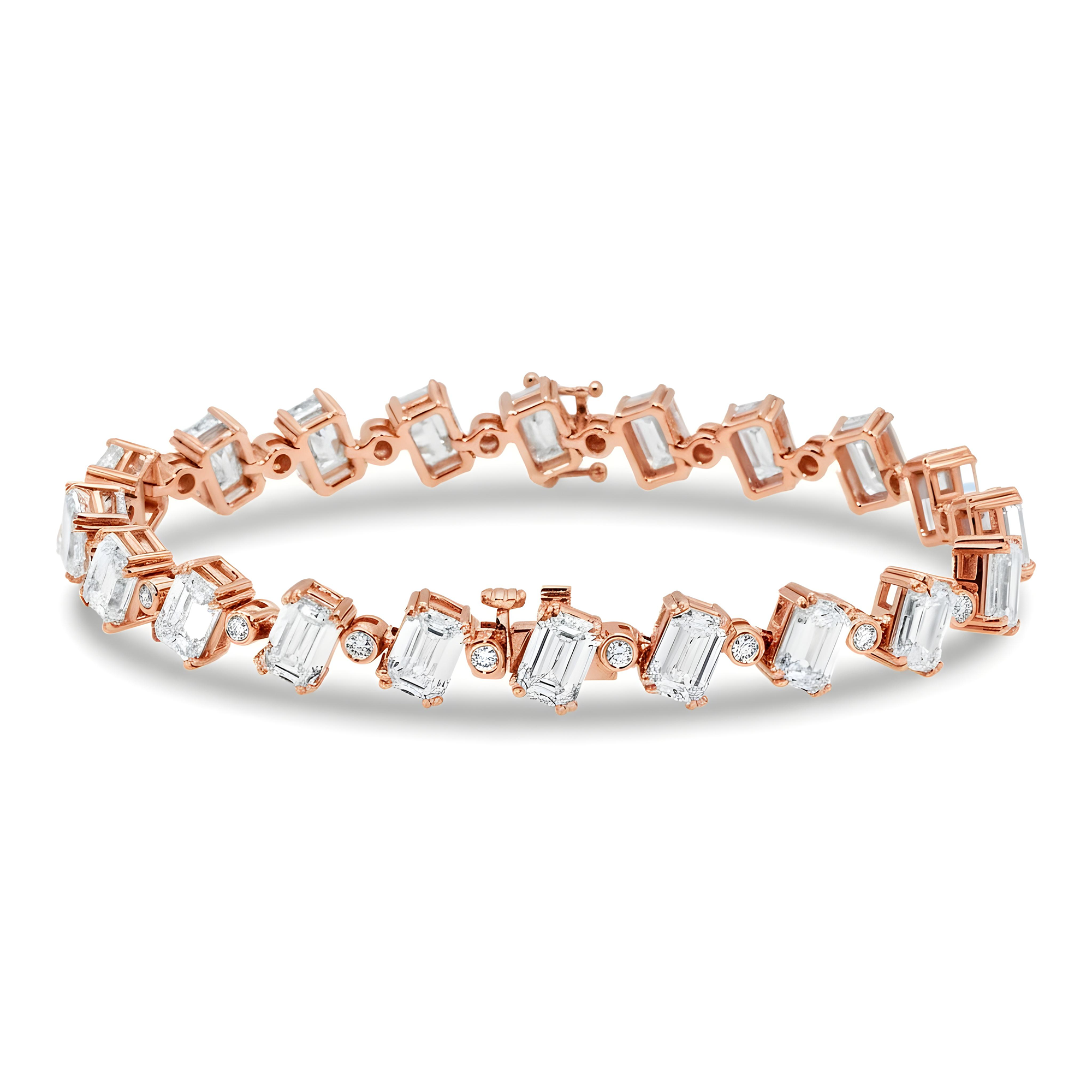 14K White Gold Emerald & Round Cut Diamond Bracelet 20.77ct