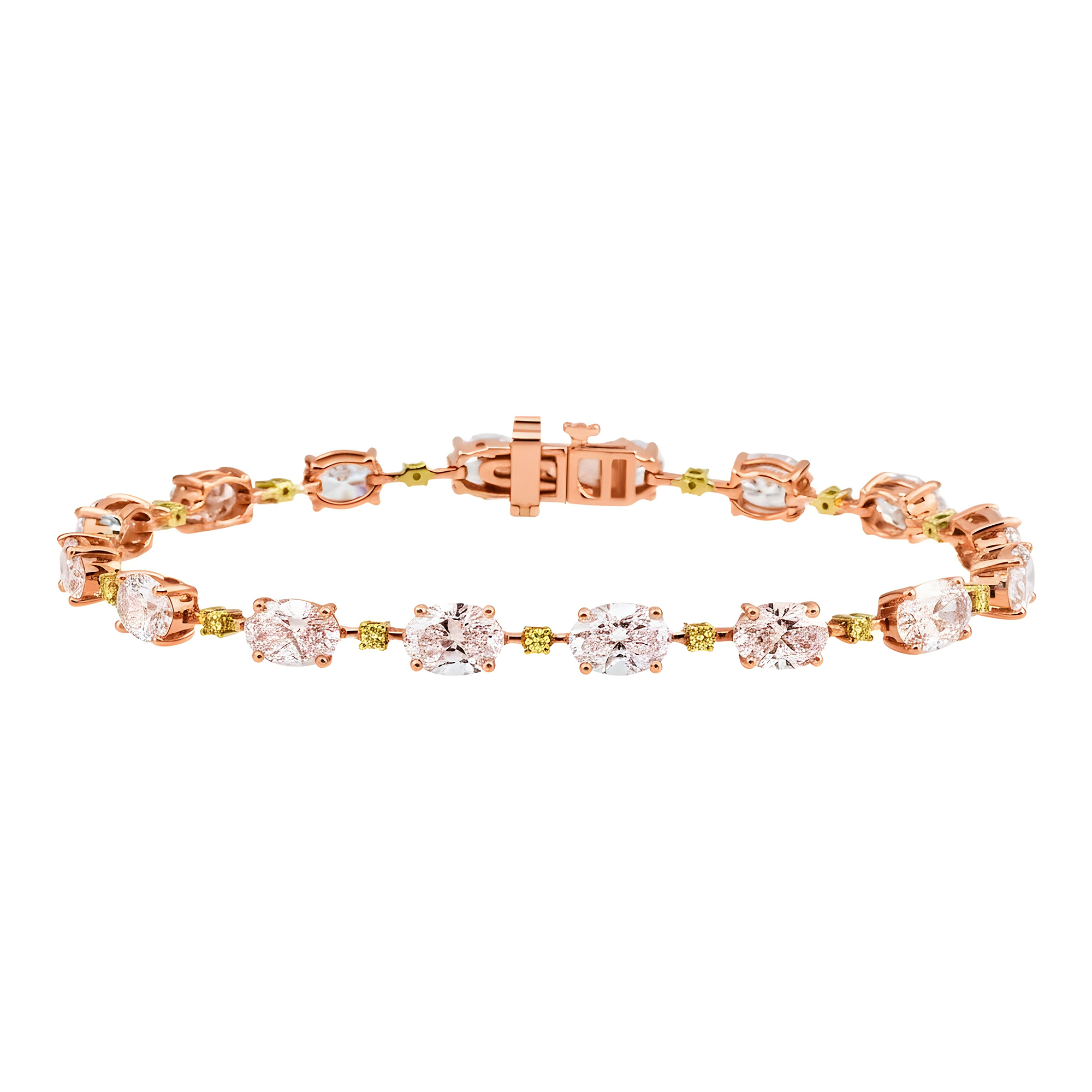 14K Two Tone Oval & Round Fancy Yellow Diamond Satellite Bracelet 11.25ct