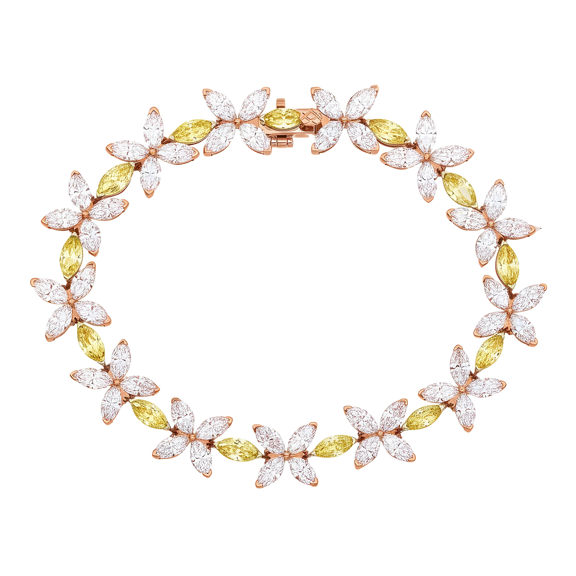 14K Two Tone Marquise Cut Fancy Yellow & White Diamond Bracelet 18.74ct