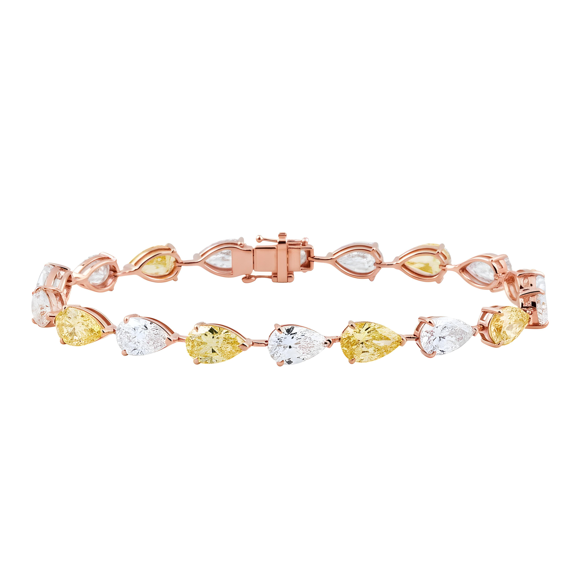 14K Two Tone Fancy Yellow & White Pear Cut Diamond Satellite Bracelet 20.21ct