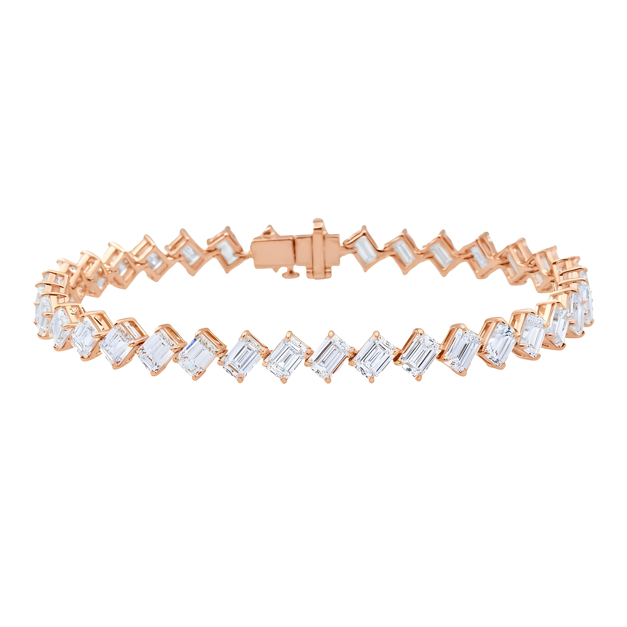 14K White Gold Emerald Cut Diamond Tennis Bracelet 14.39ct