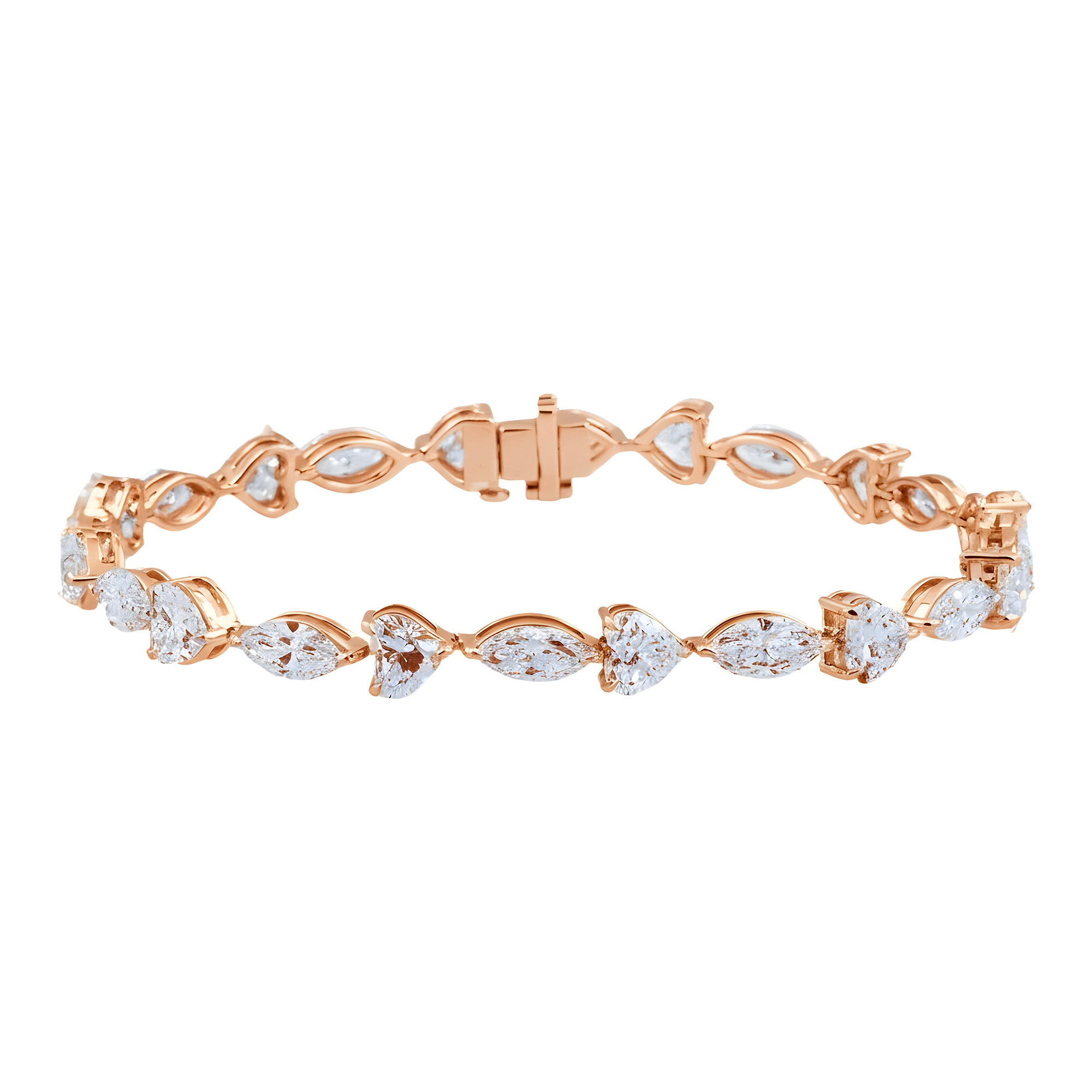 14K White Gold Marquise & Heart Cut Diamond Bracelet 11.78ct