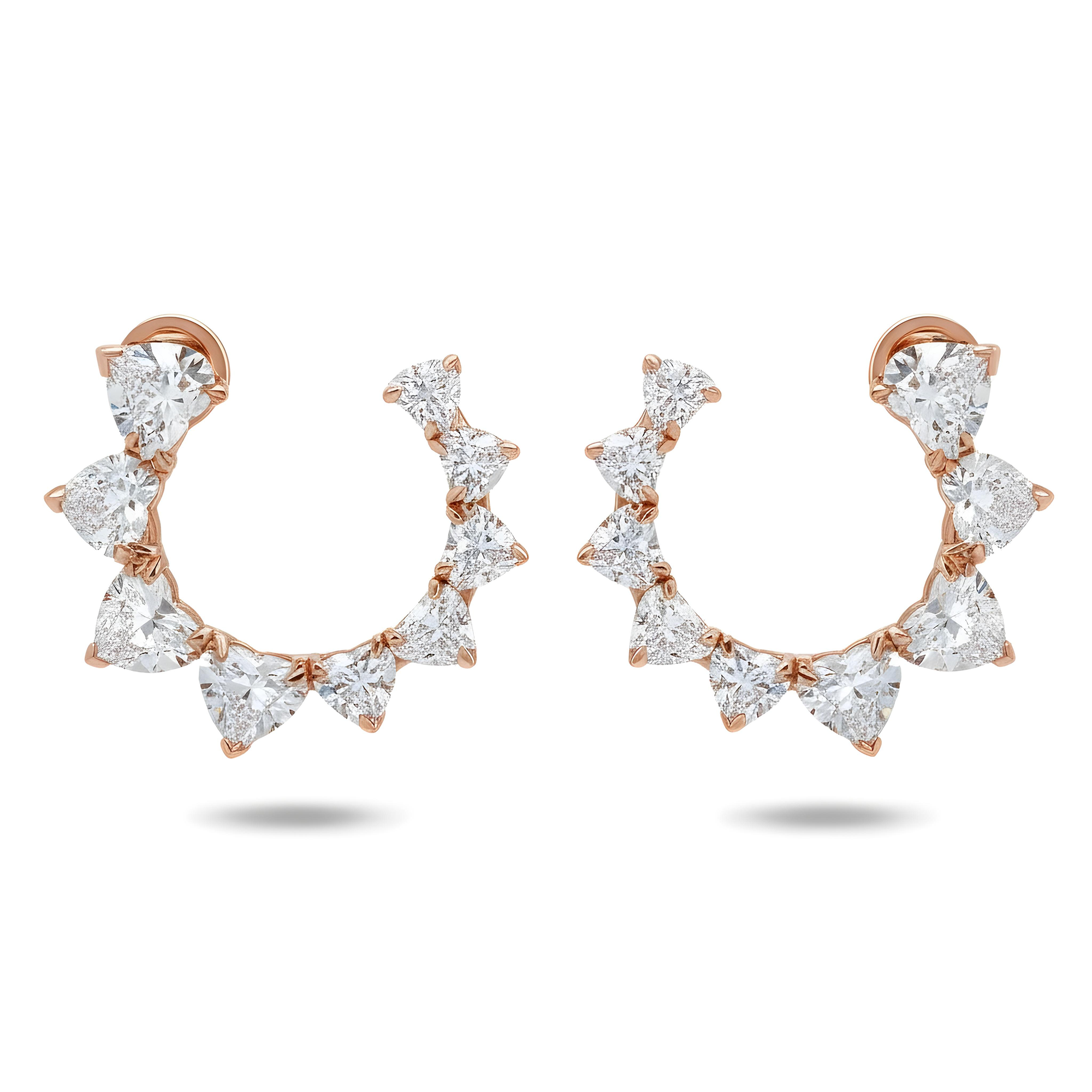 14K White Gold Graduated Heart Cut Diamond Open Hoop Earrings 10.42ctw