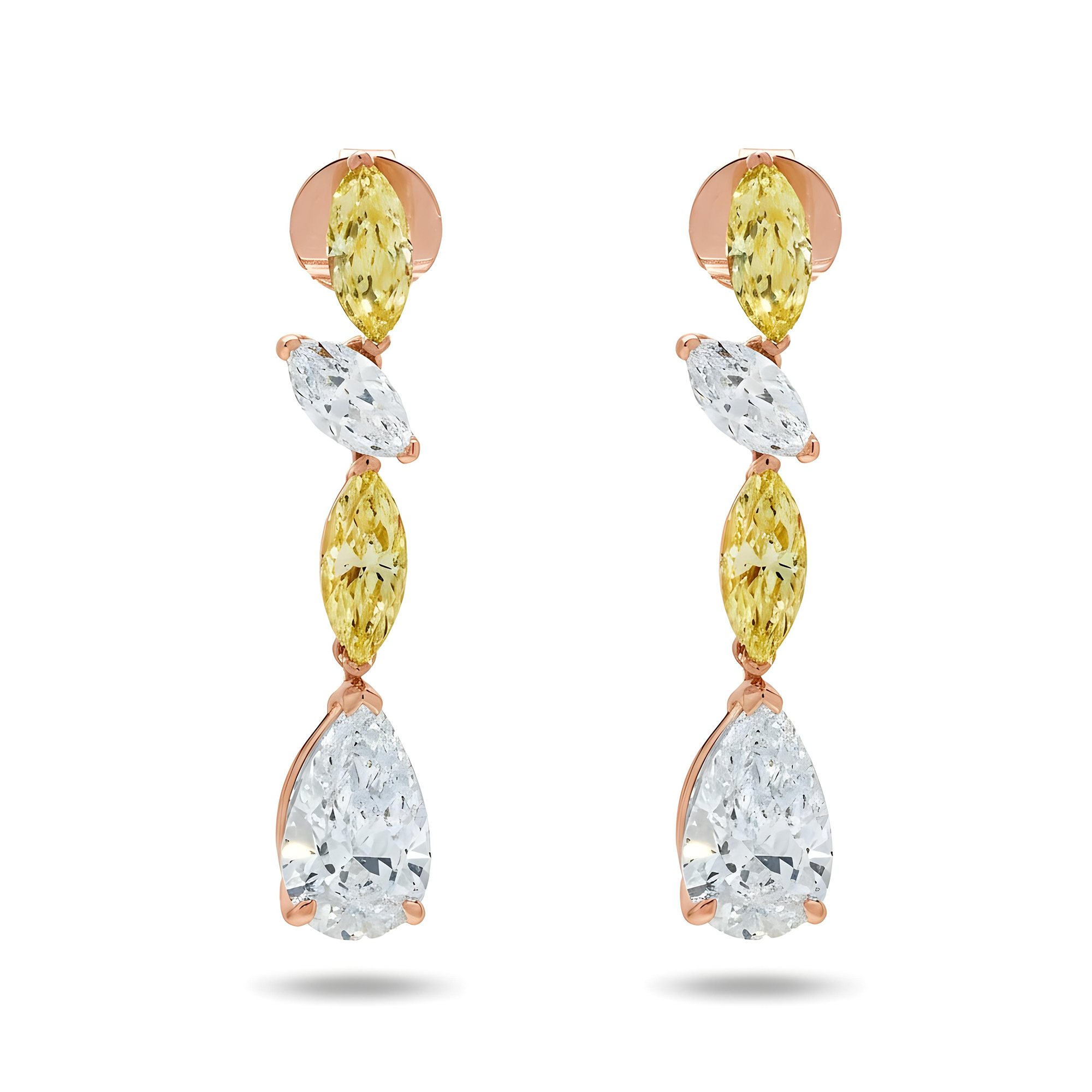 14K Two Tone White & Fancy Yellow Diamond Drop Earrings 7.33ct