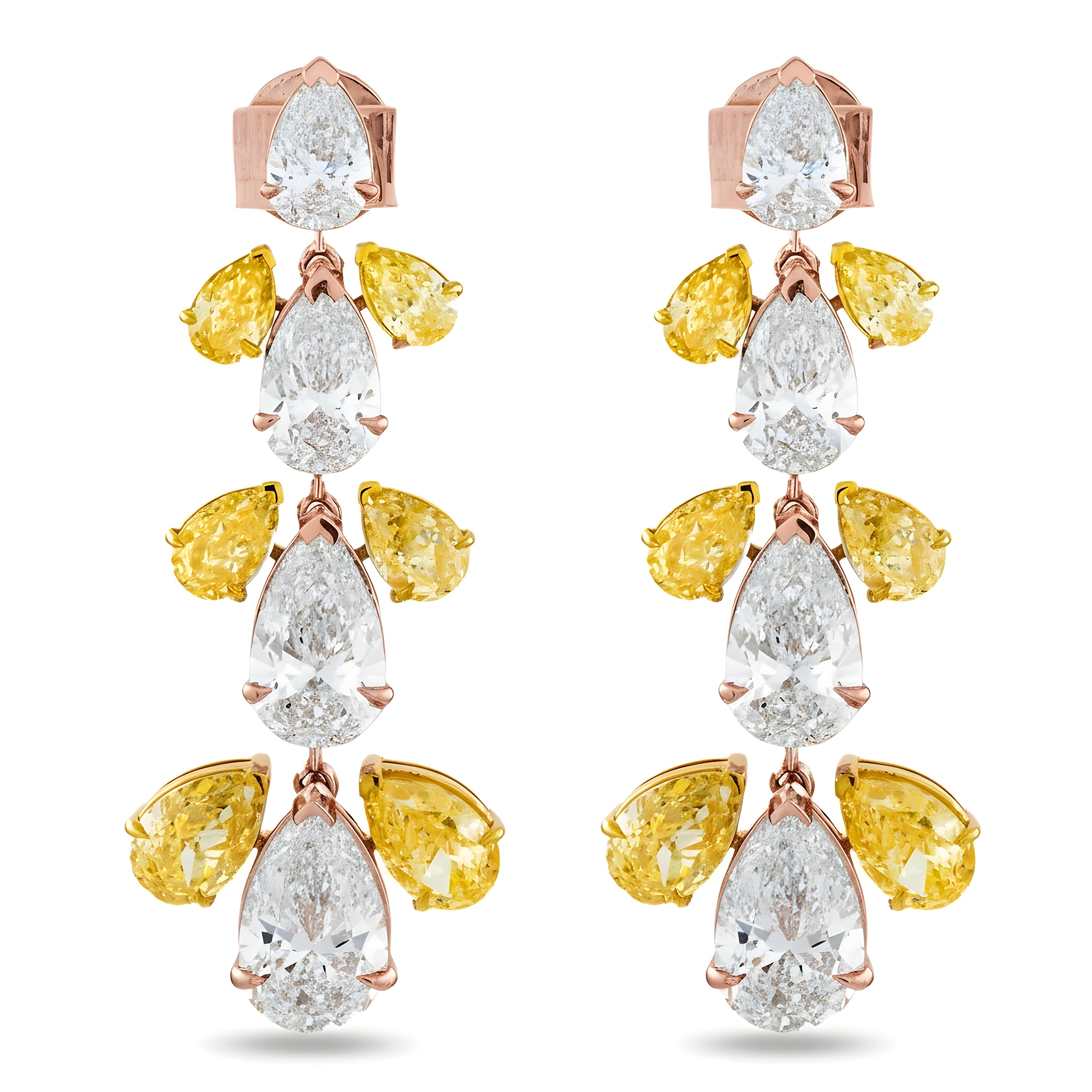 IGI 14K two tone Pear Cut Fancy Yellow & White Diamond 17.41ct