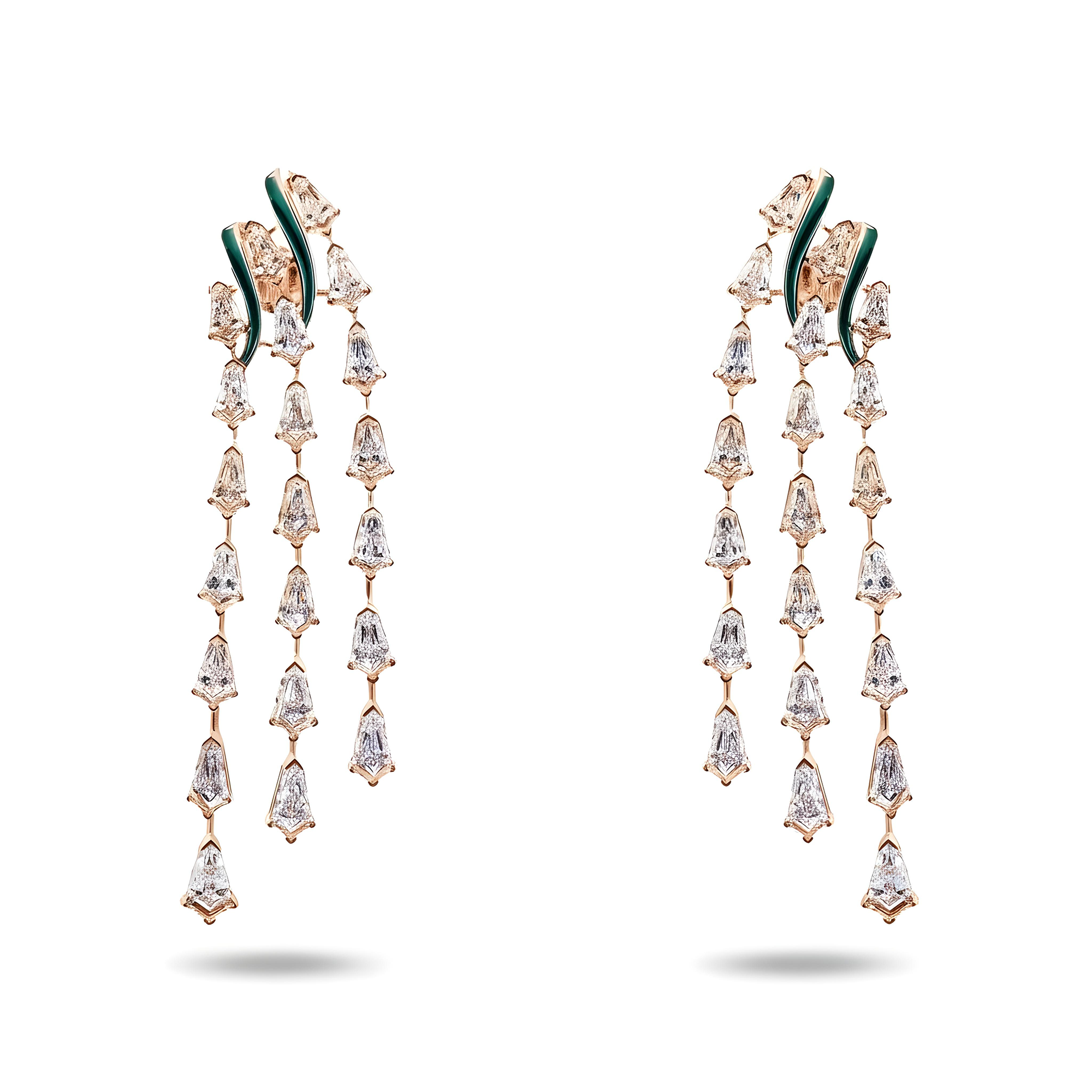 14K White Gold Step Cut Kite Diamond Chandelier Falling Rain Drop Earrings 18.18ctw