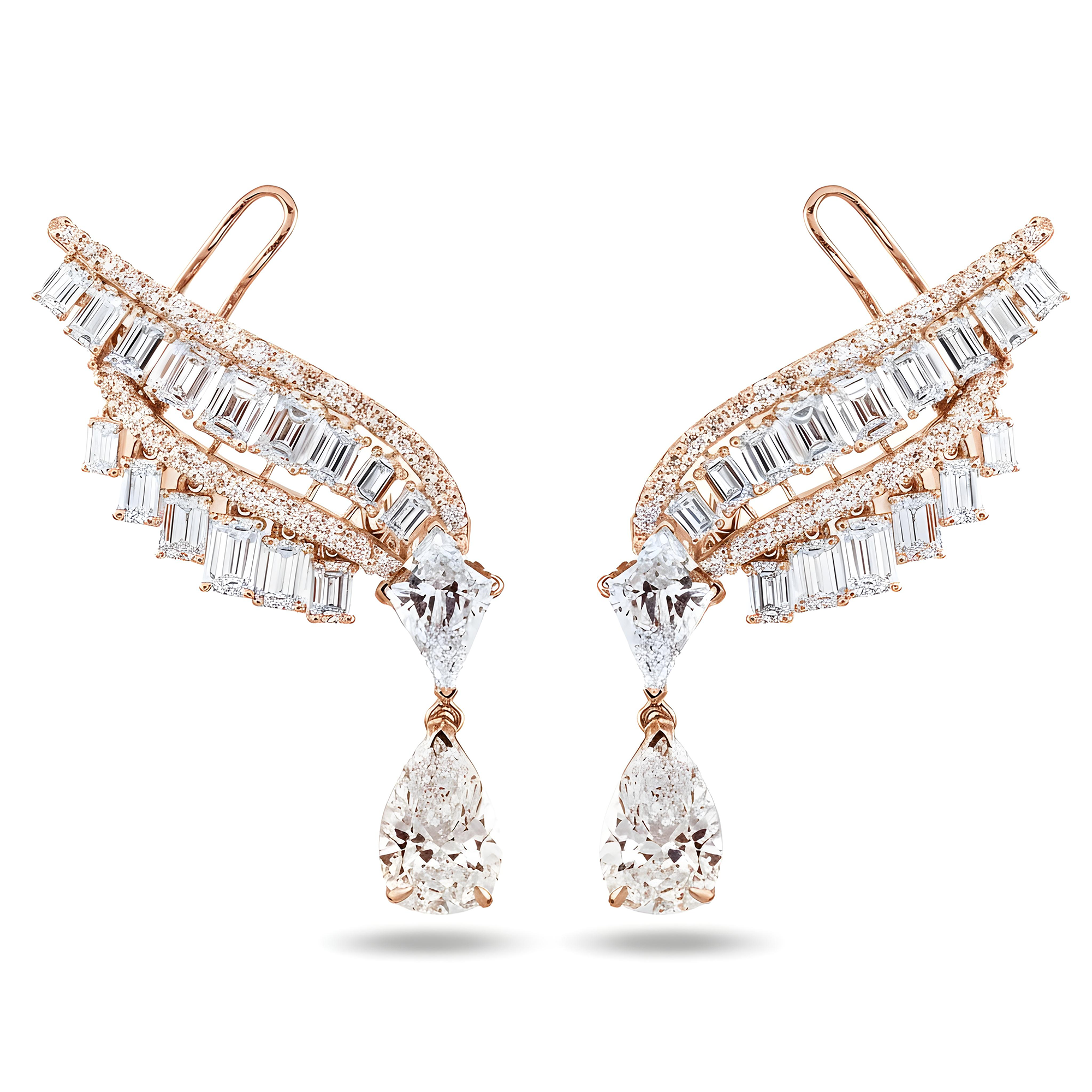 IGI 14K White Gold Angel Wing Diamond Climber Earrings 8.73ctw