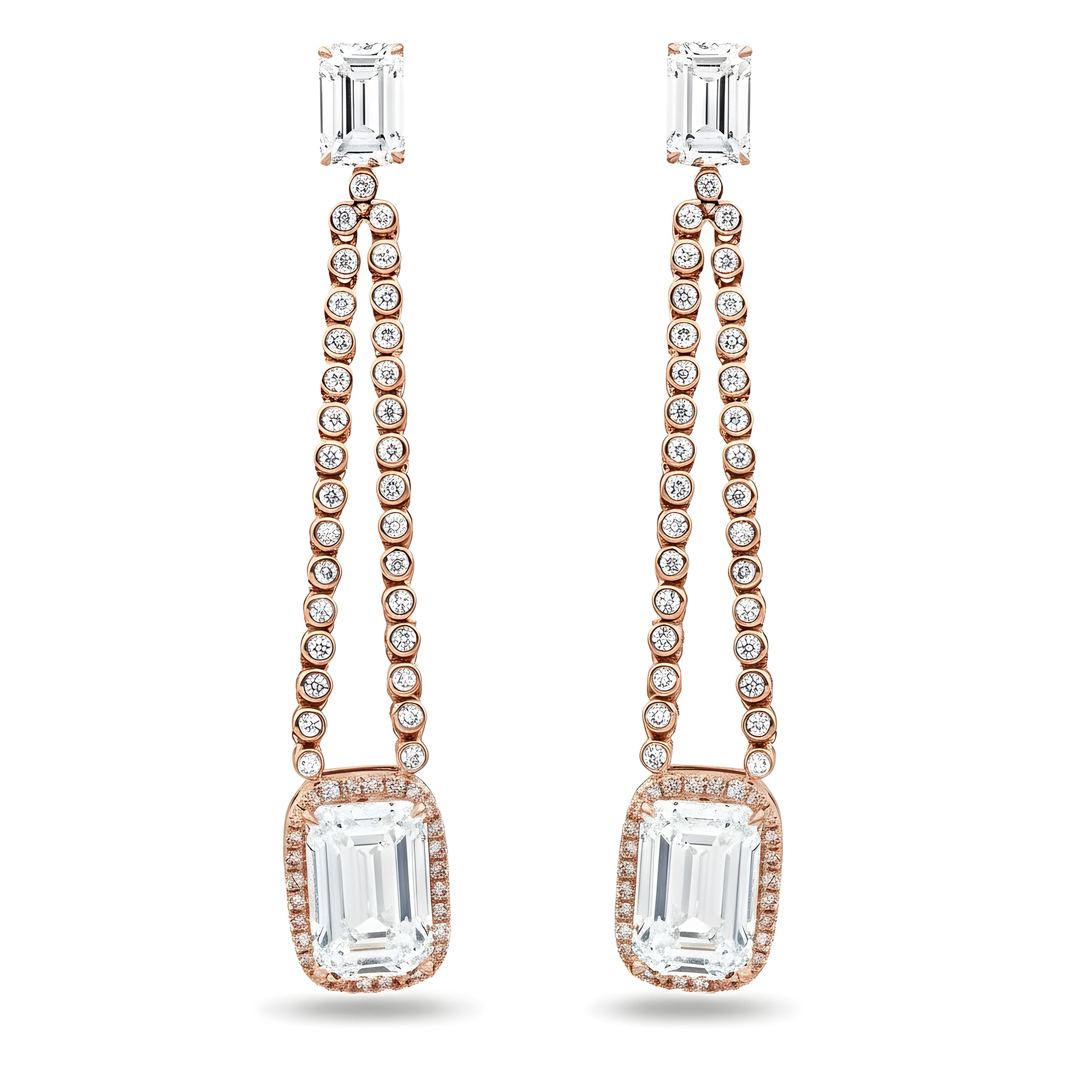 14K White gold Emerald Cut Diamond Drop Earrings 9.91ct