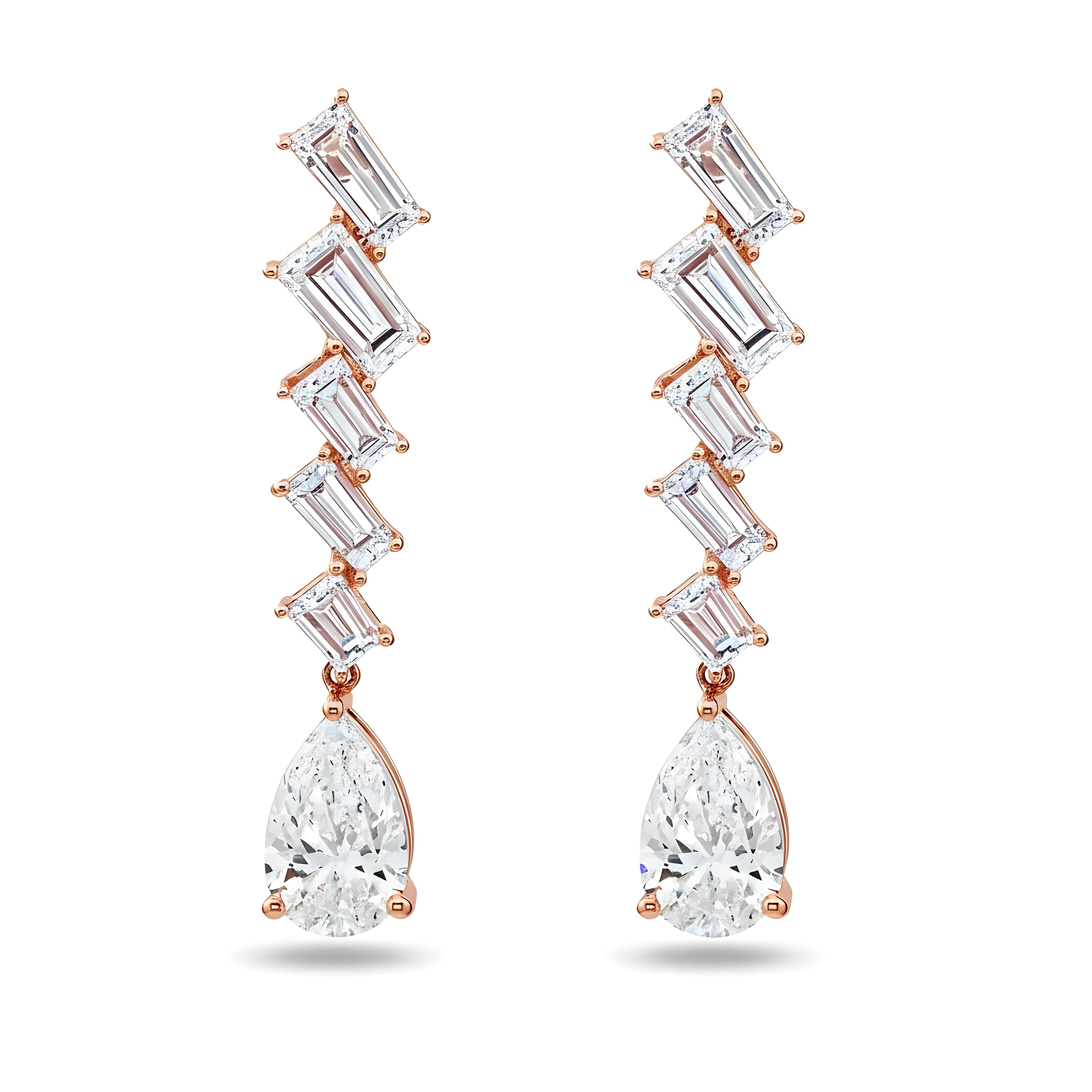 14K White Gold Emerald & Pear Cut Diamond Drop Earrings 8.19ctw