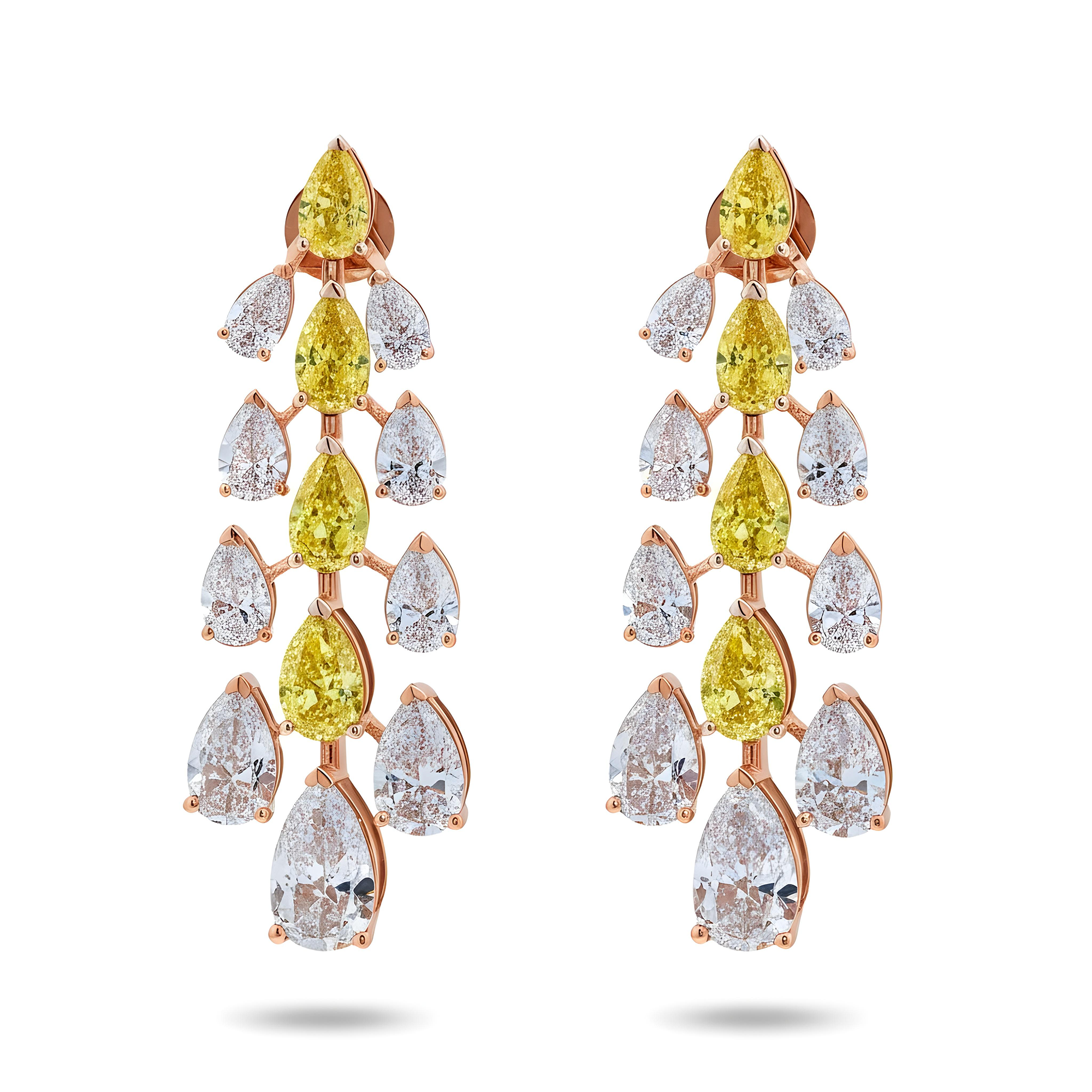 14K Two Tone Gold Pear Cut White & Fancy Yellow Diamond 16.33ctw