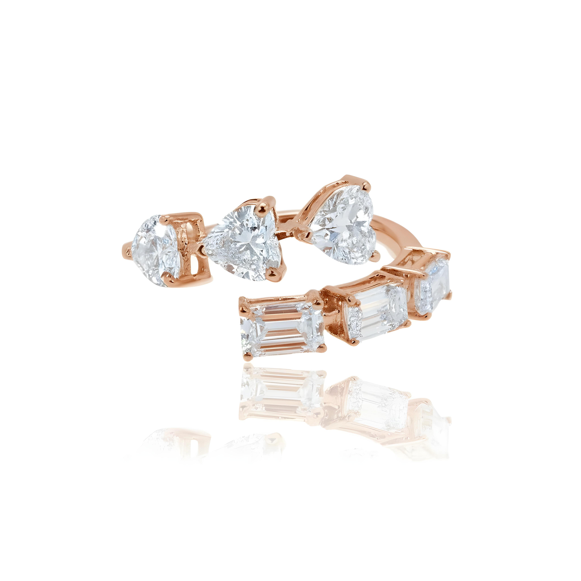 14K White Gold Heart & Emerald Cut Wrap Ring 2.05ct