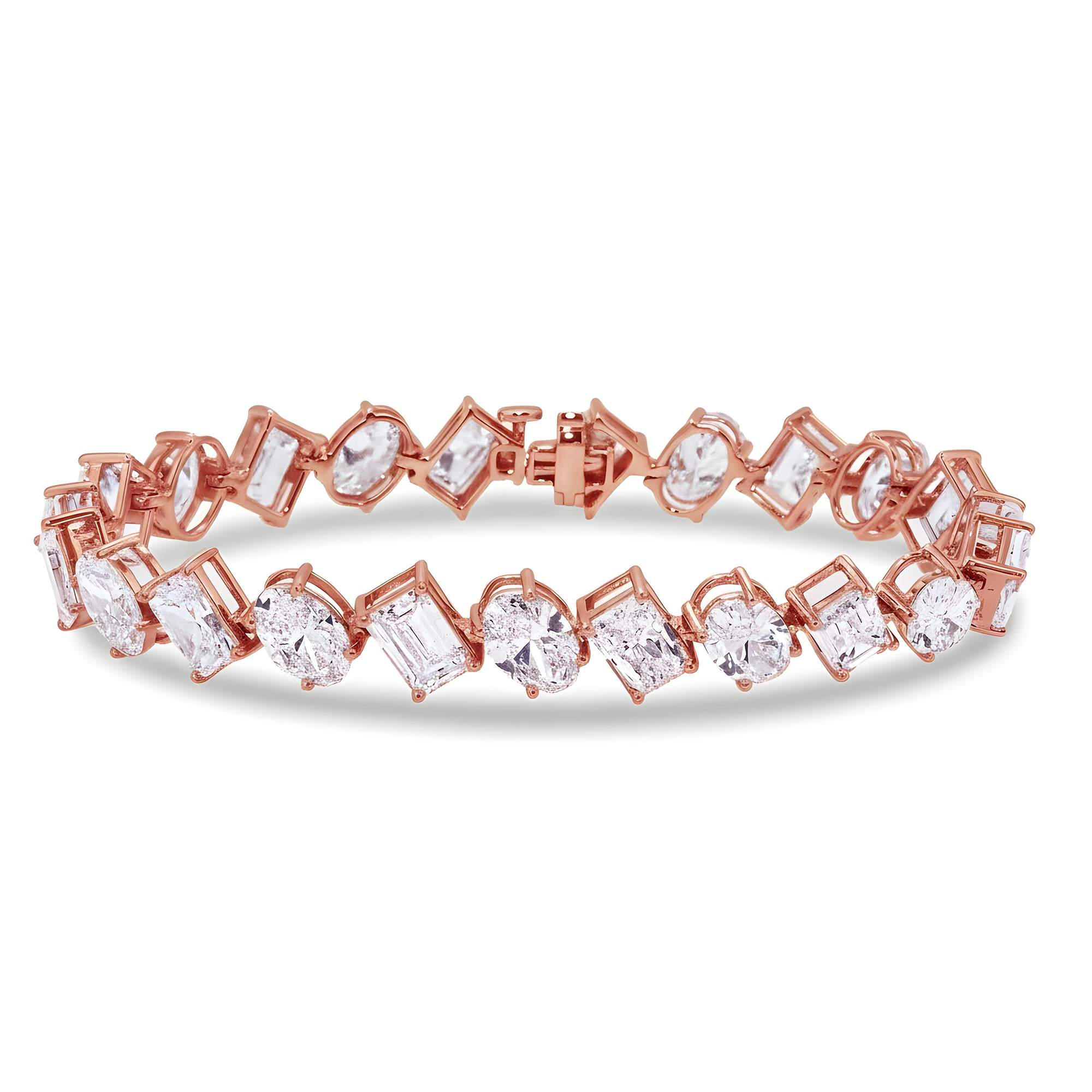 14K White Gold Oval, Emerald & Radiant Cut Diamond Bracelet 23.23ct
