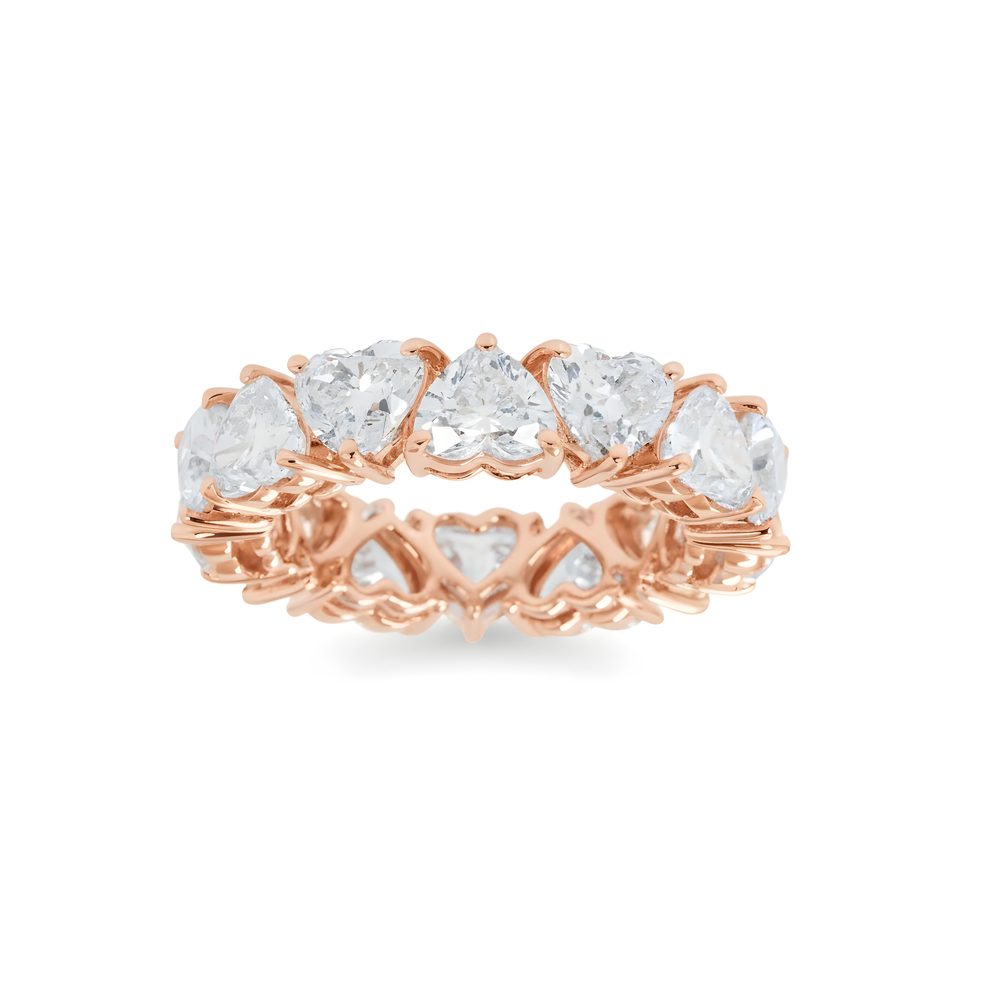 14K White Gold Heart Cut Diamond Eternity Ring 7.18ct (size 6-8)