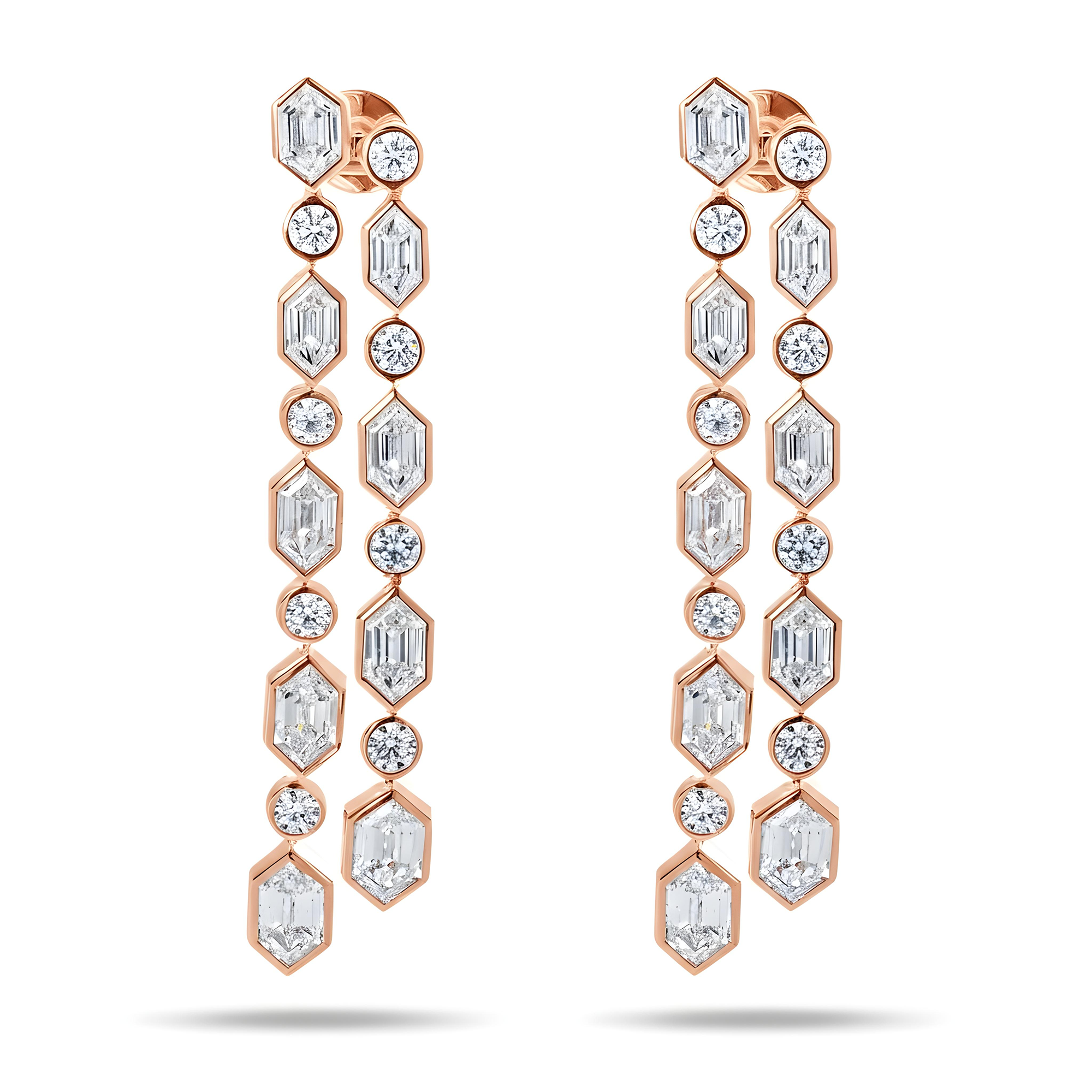 14K White Gold Hexagon cut Diamond Geometric Drop Earrings 10.90ct