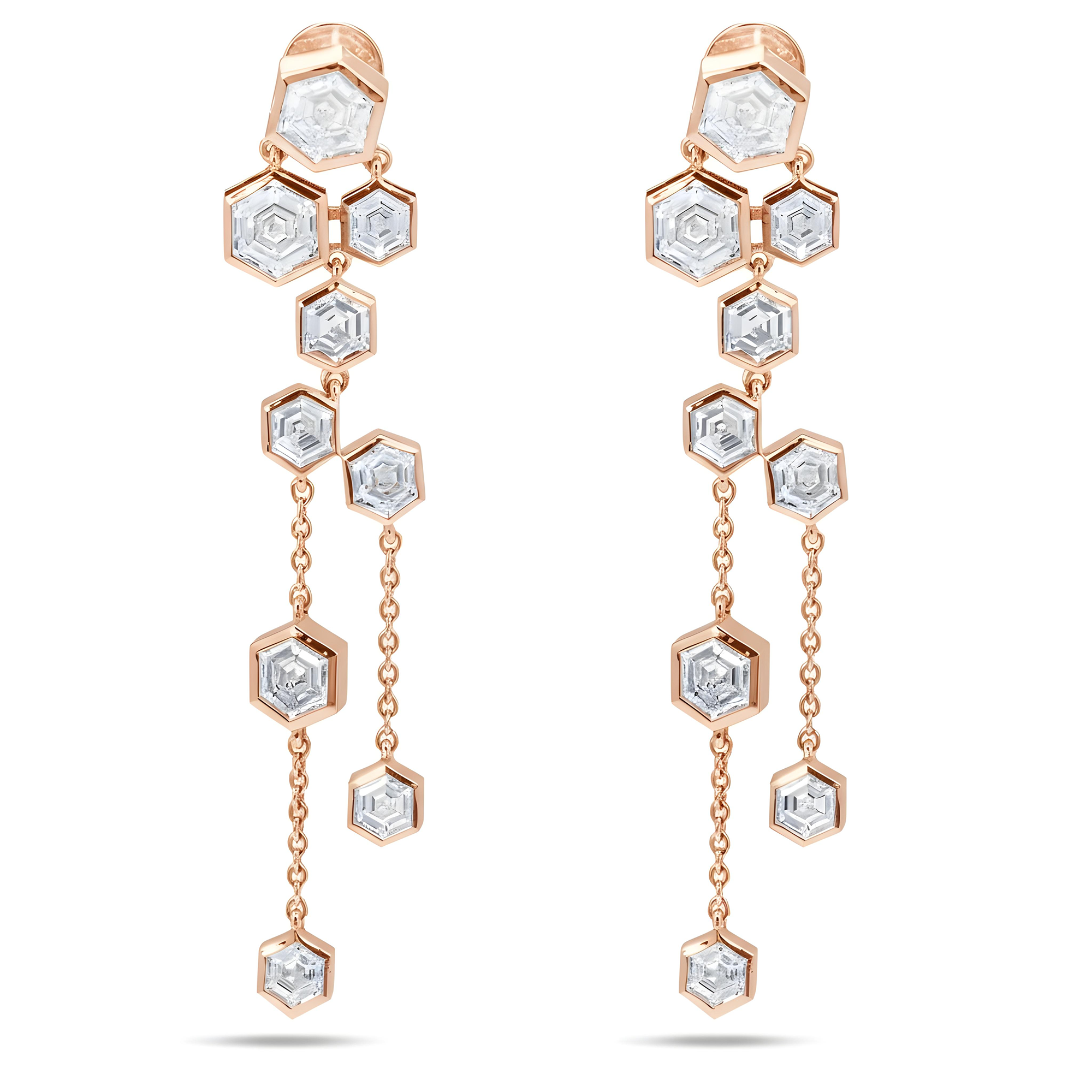 14K White Gold Hexagonal Diamond Geometric Drop Earrings 9.06ctw