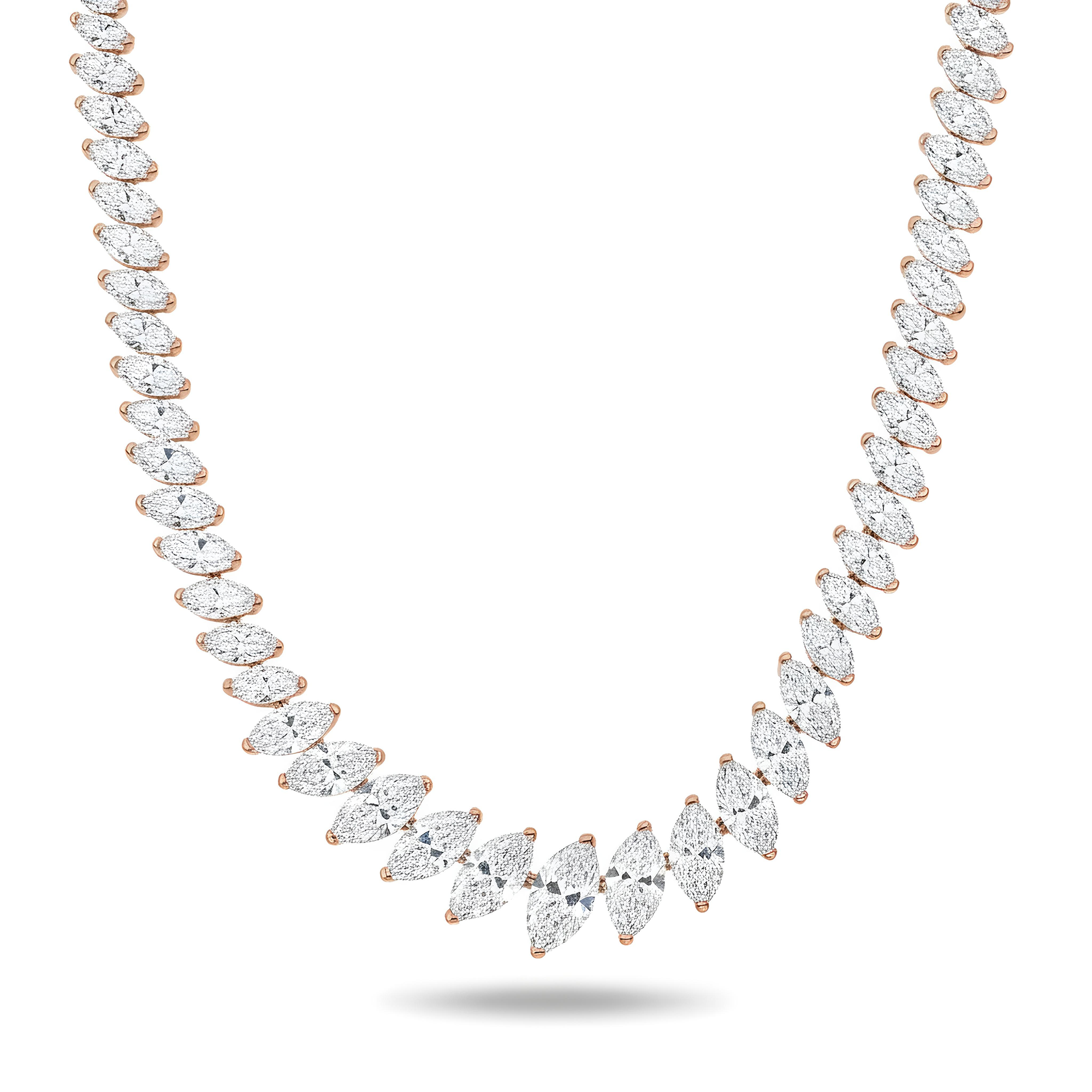 14K White Gold Graduated Marquise Cut Diamond Tennis Necklace 26.59ct