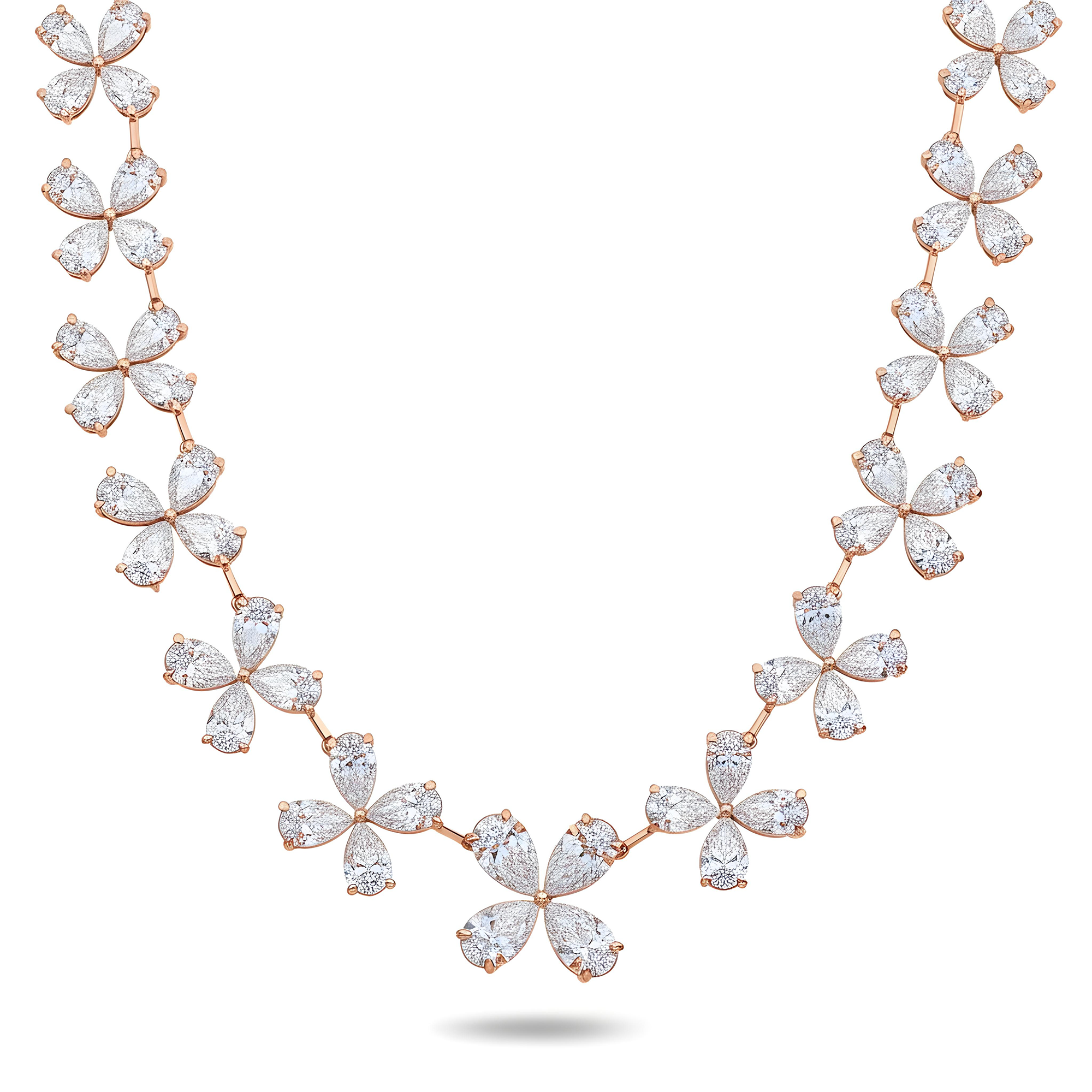 14K White Gold Pear Cut Diamond Graduated Flower Necklace 55.96ctw
