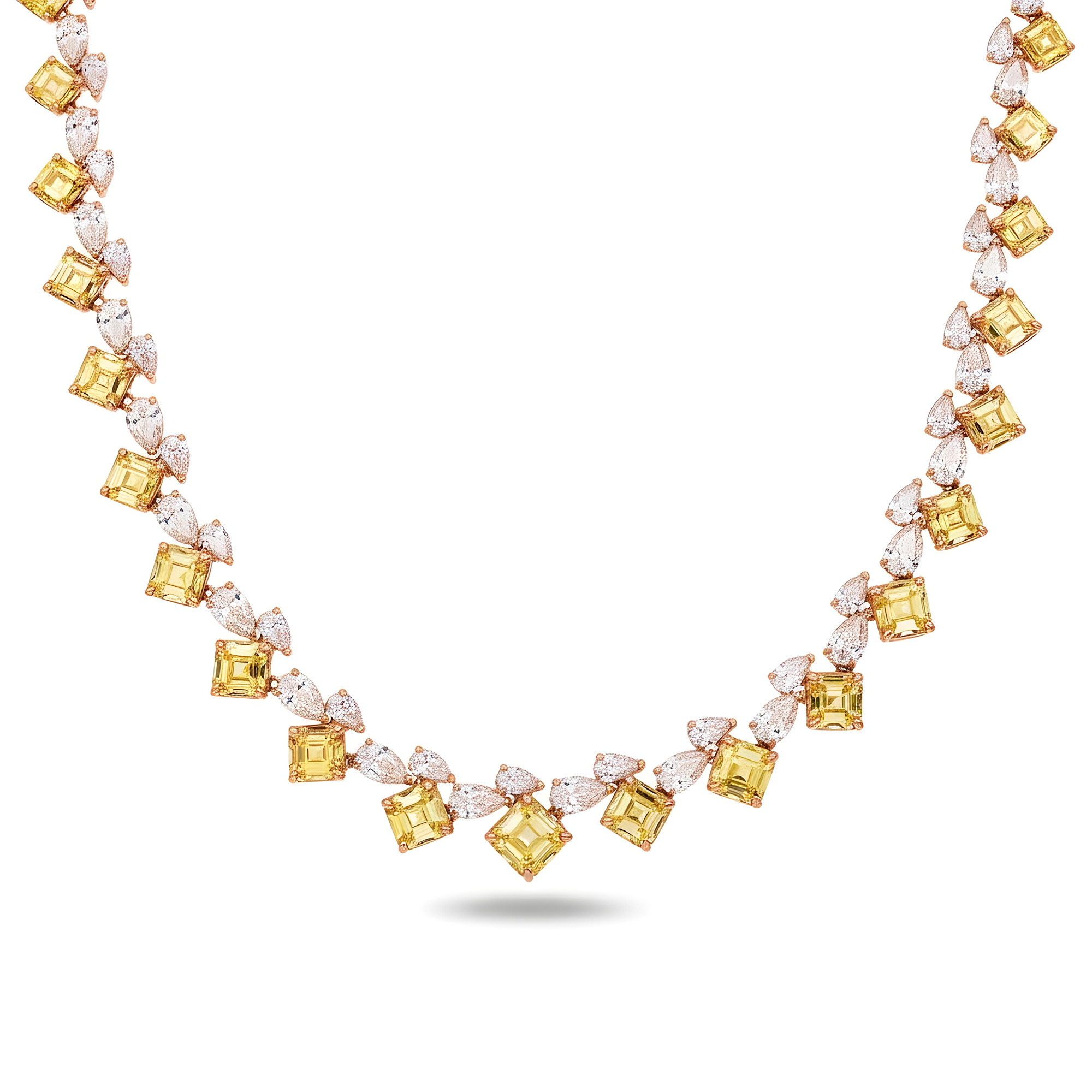 14K Two Tone Fancy Yellow & White Diamond Necklace 39.70ct
