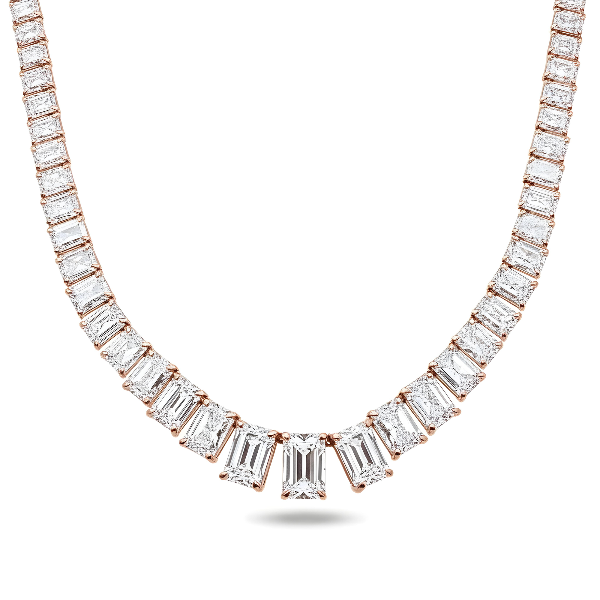 IGI 14K White Gold Graduated Radiant Cut Diamond Necklace 52.50ct