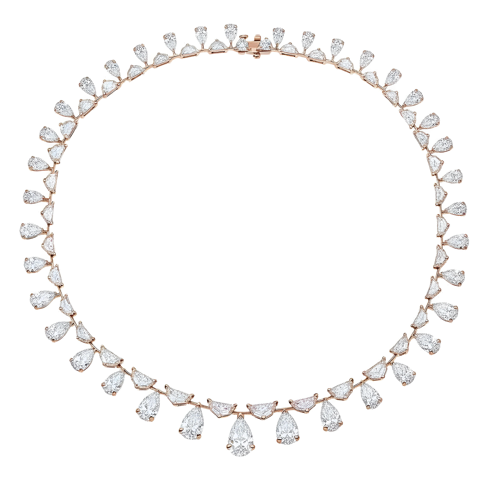 14K White Gold Cadilac & Pear Cut Diamond Necklace 48.45ct