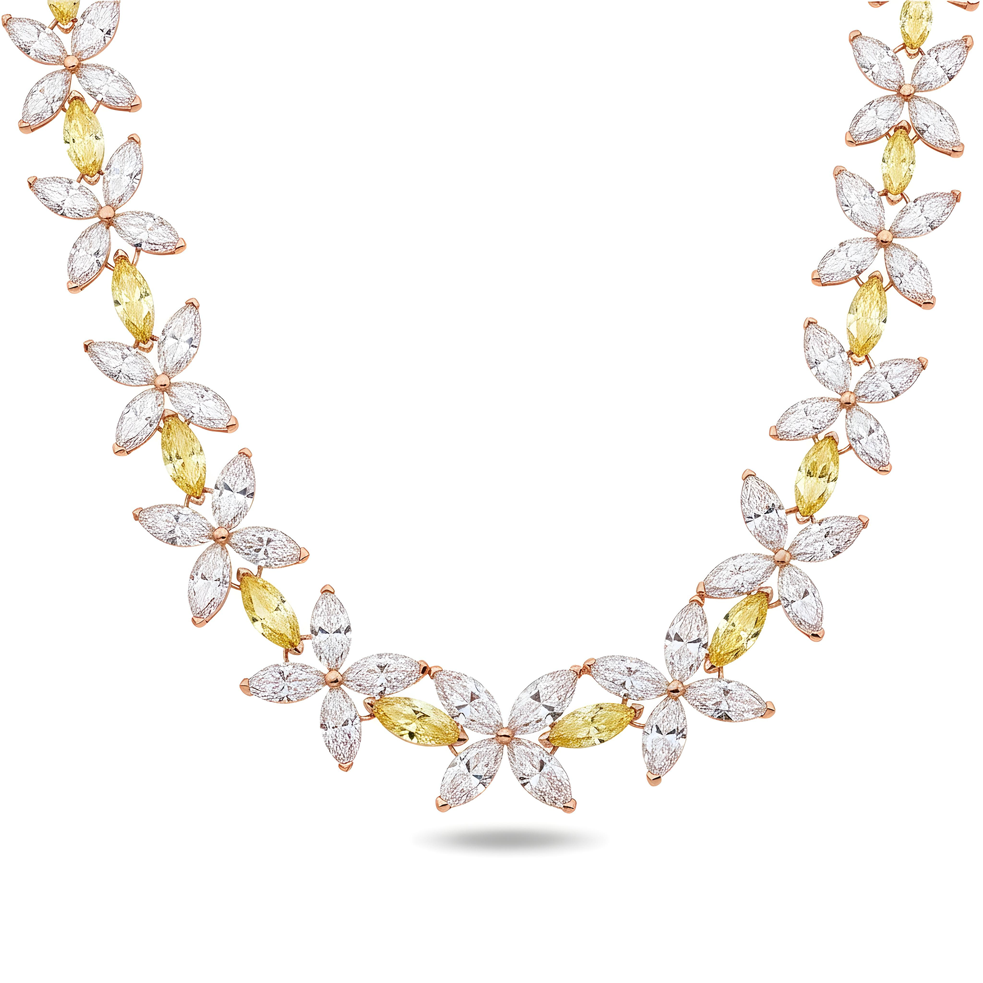 14K Two Tone Marquise Cut Diamond Flower Necklace 57.09ct