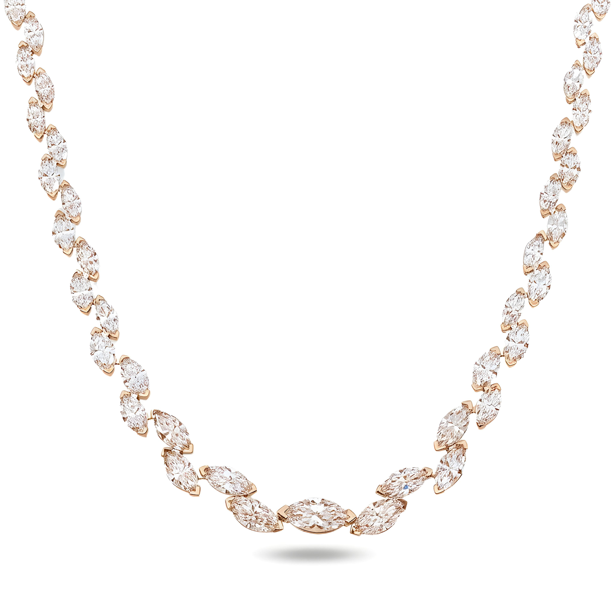 14K White Gold Graduated Marquise Diamond Rosebud Tennis Chain 28.07ct