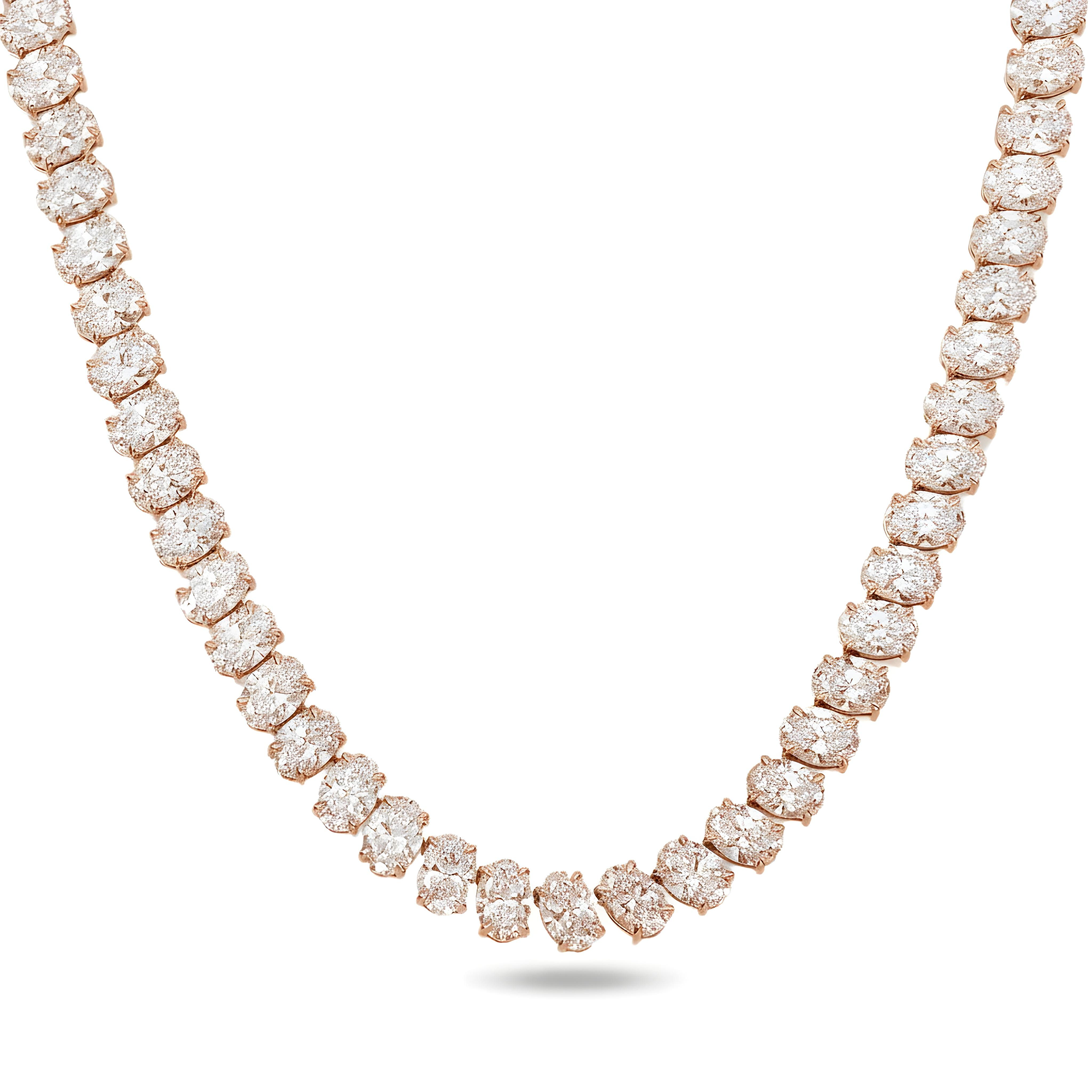 14K White Gold Oval Cut Diamond Tennis Chain 39.98ct