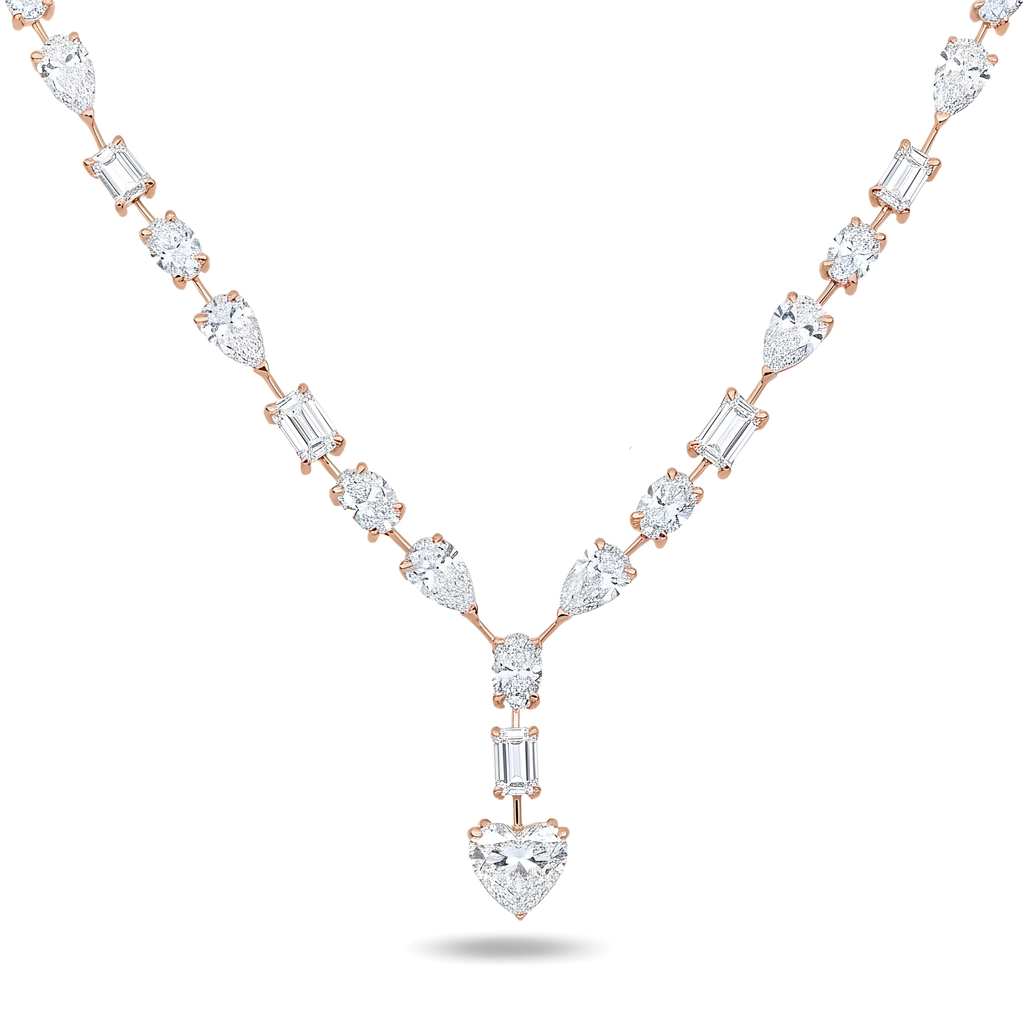 14K White Gold Multi Cut Diamond Satellite Drop Necklace 33.47ct