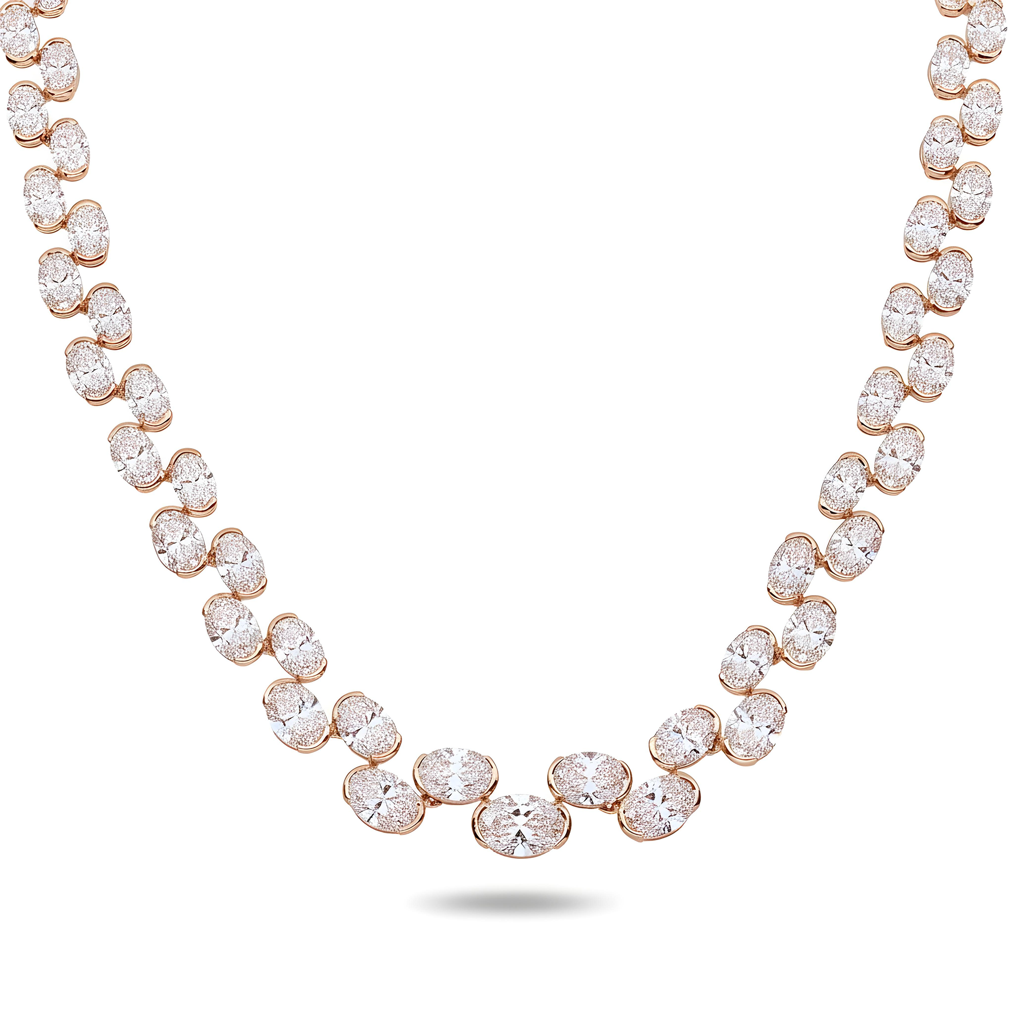 14K White Gold Graduated Oval Cut Floating Diamond Tennis Chain 39.15ct