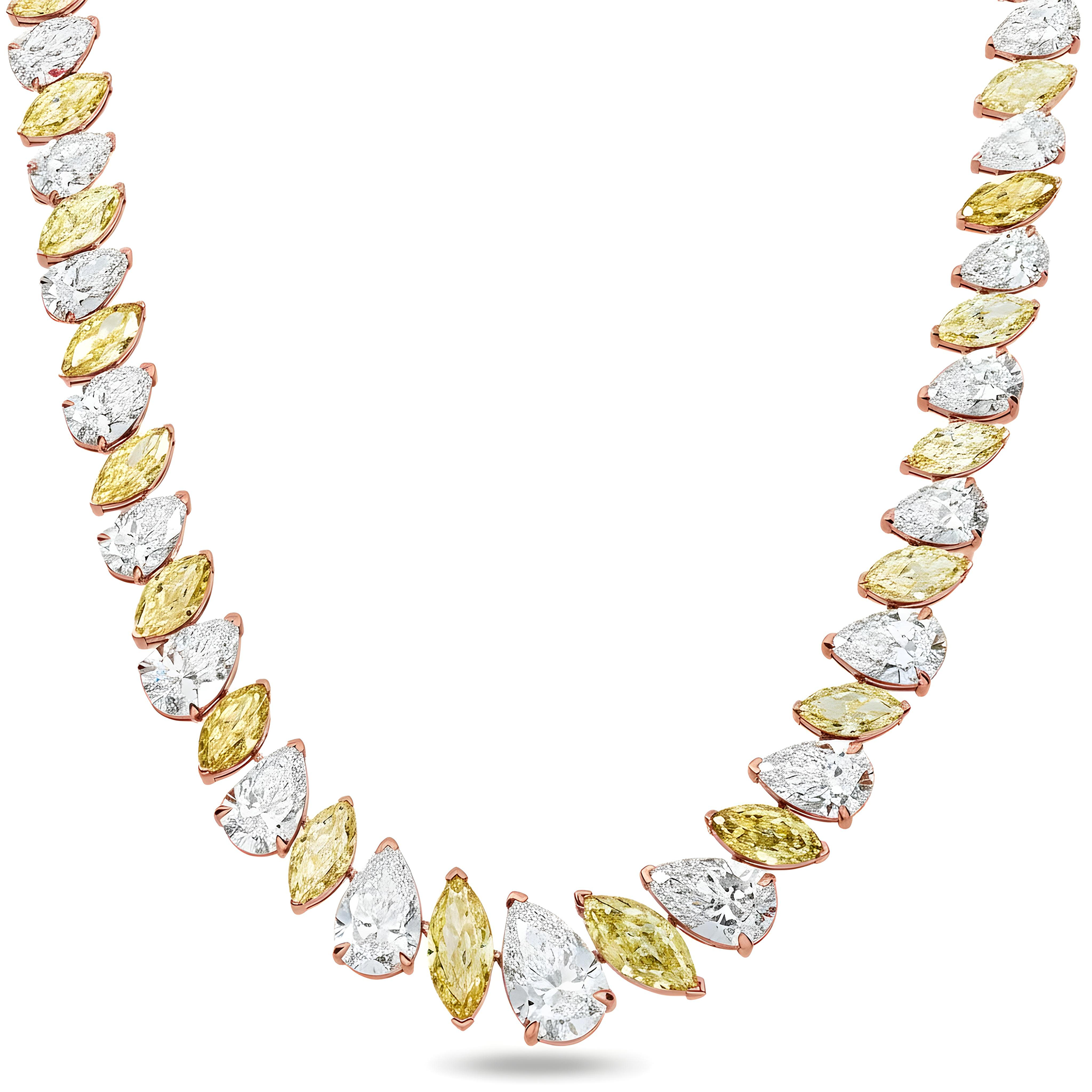 14K Two Tone Graduated Multi Cut Fancy Yellow & White Diamond Tennis Chain 51.73ct