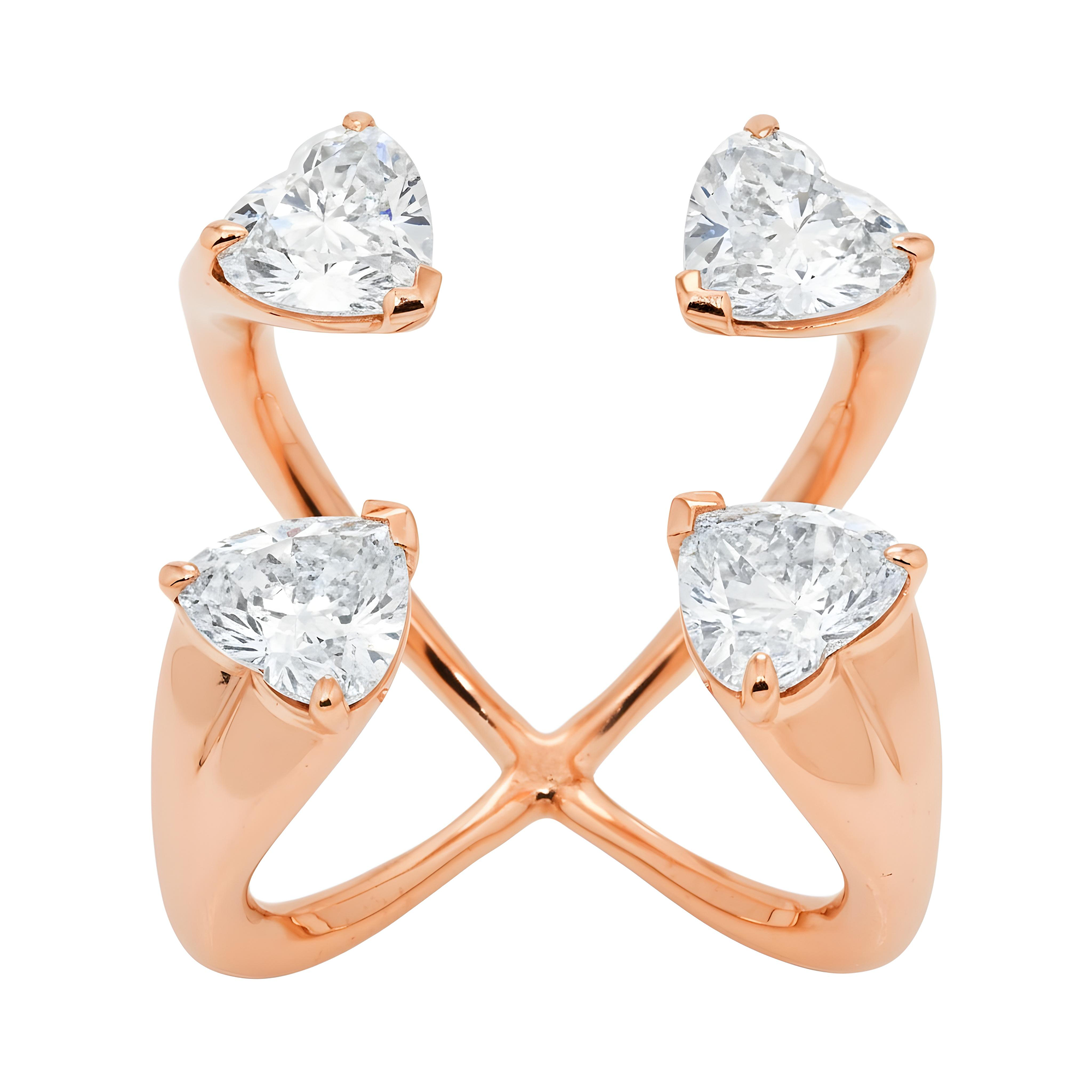 14K White Gold Heart Cut Floating Diamond Ring 4.14ct