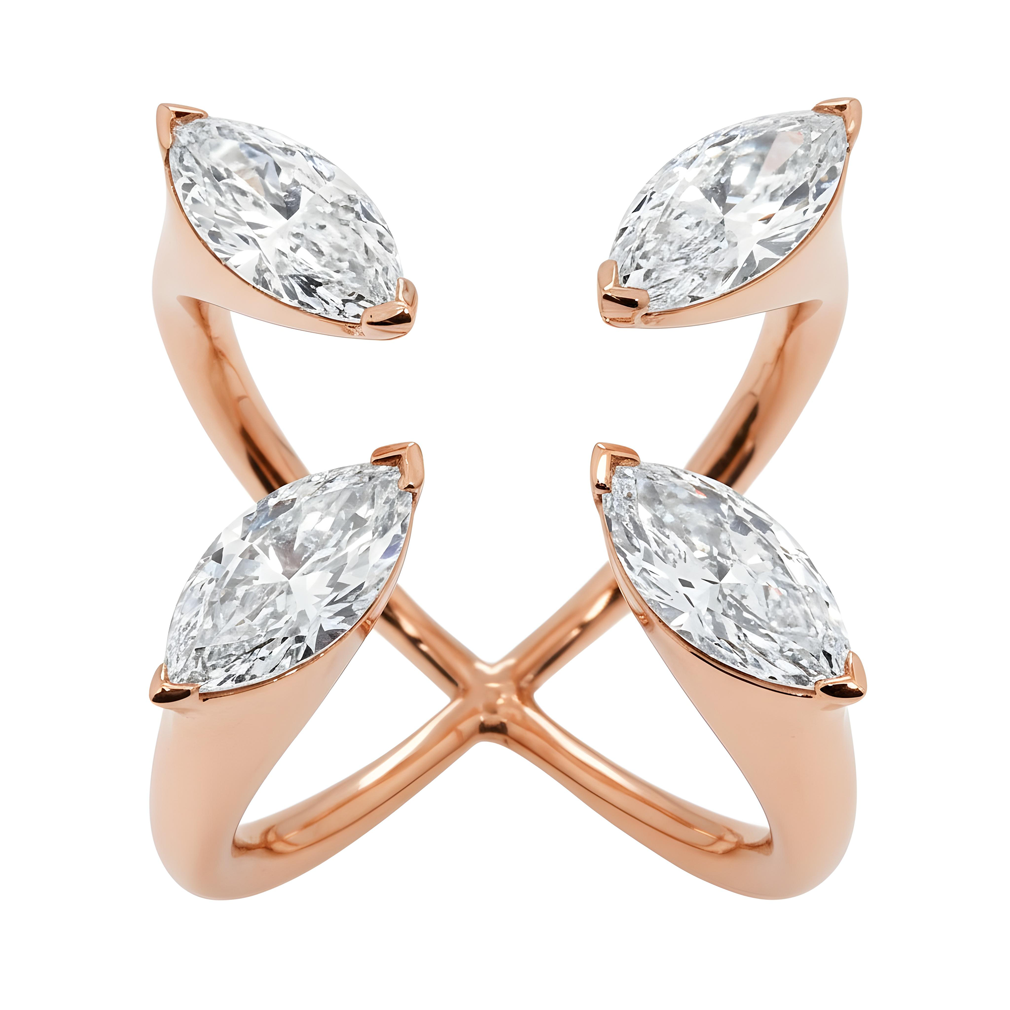14K White Gold Marquise Cut Floating Diamond Ring 4.21ct