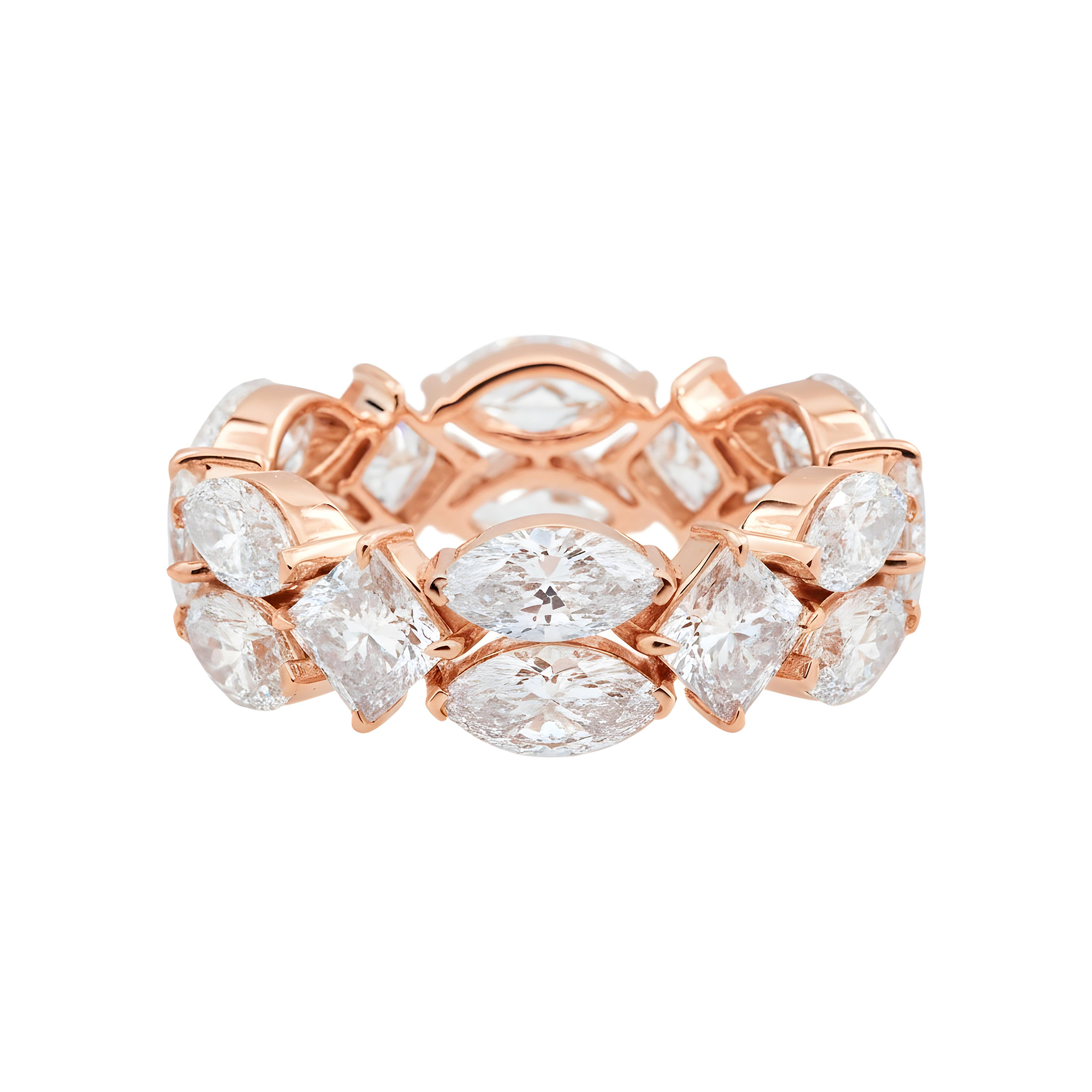 14K White Gold Double Row Marquise & Princess Cut Diamond Eternity Ring 6.39ct (Size 6)