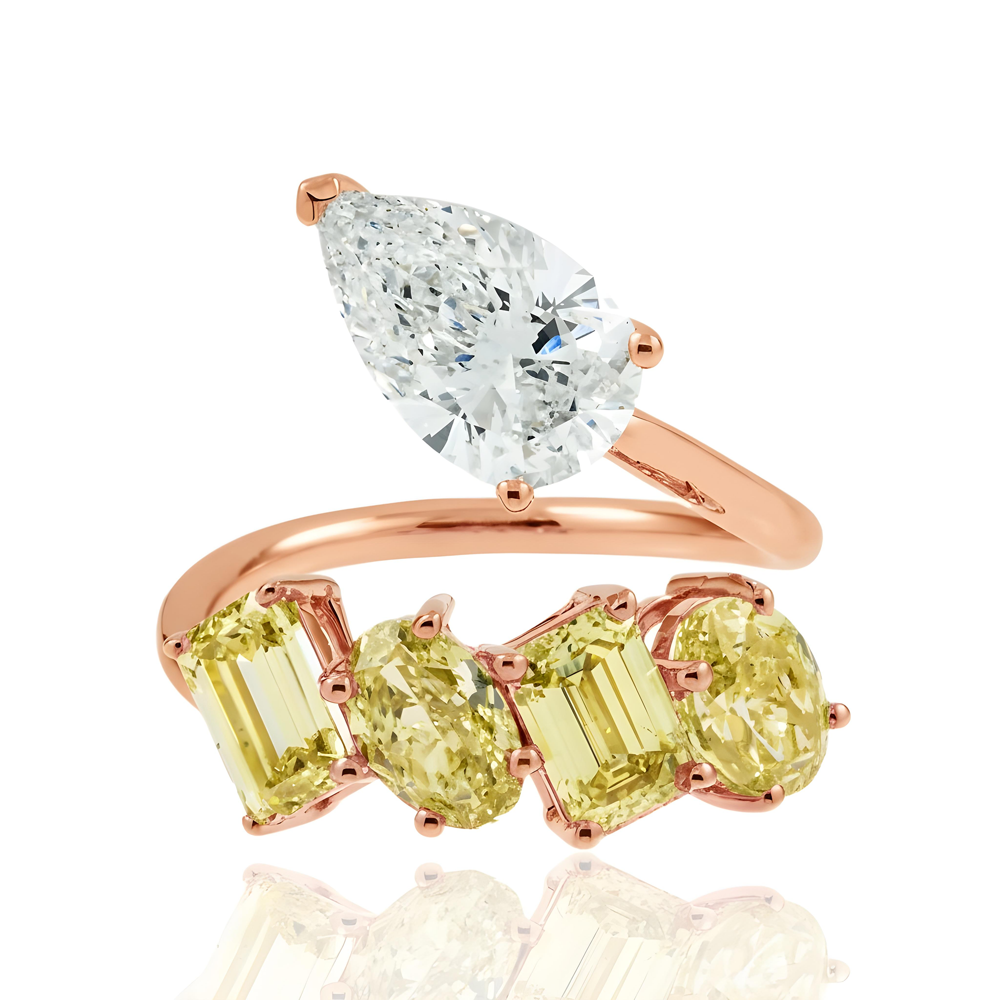 14K Two Tone Fancy Yellow & White Diamond Wrap Ring 5.21ctw