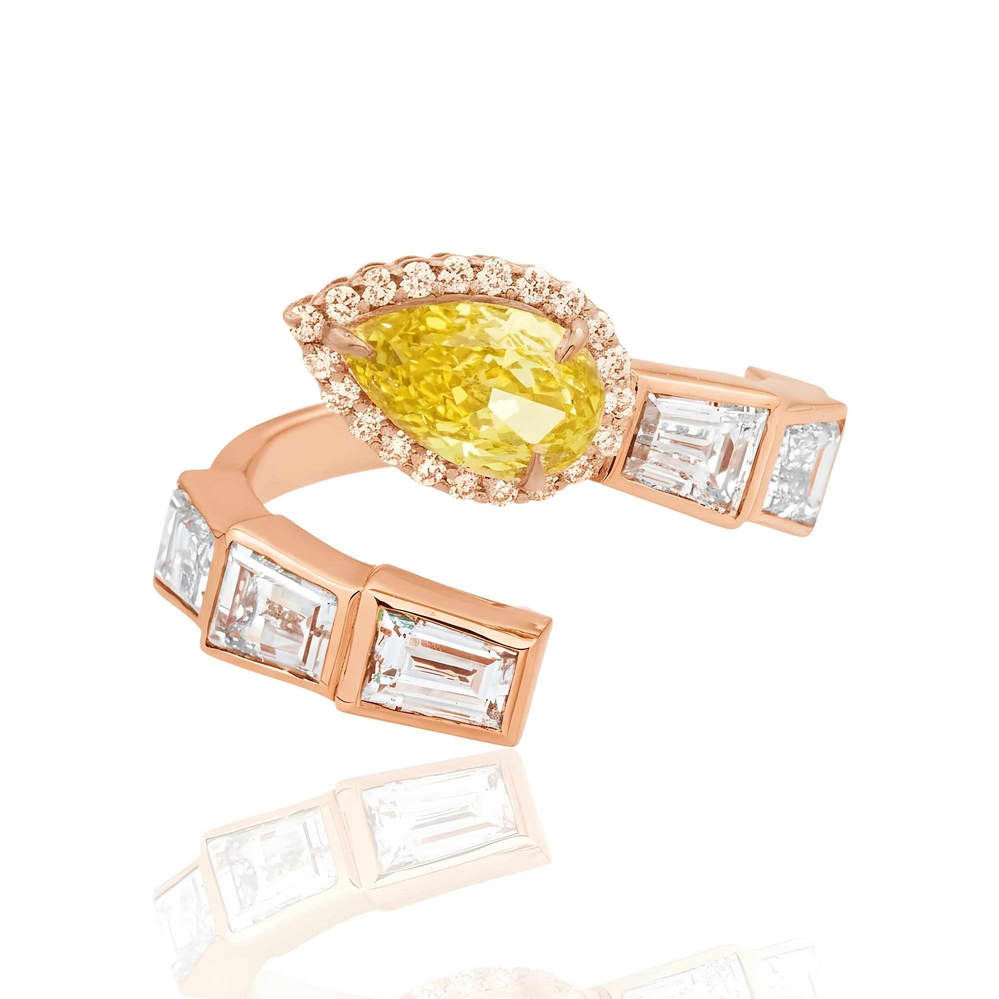 14K Two Tone Multi Cut Fancy Yellow & White Diamond Wrap Ring 4.06ct
