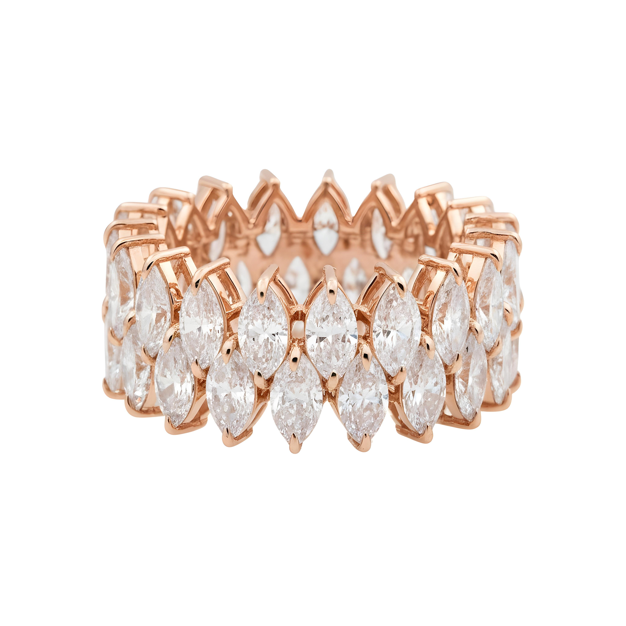 14K White Gold Double Row Marquise Cut Diamond Eternity Ring 6.24ct (Size 6)