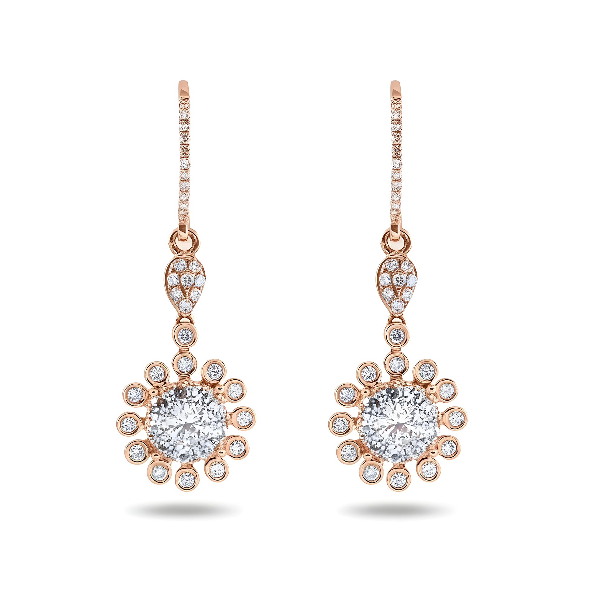 14K White Gold Round Diamond Sun Drop Earrings 1.82ctw