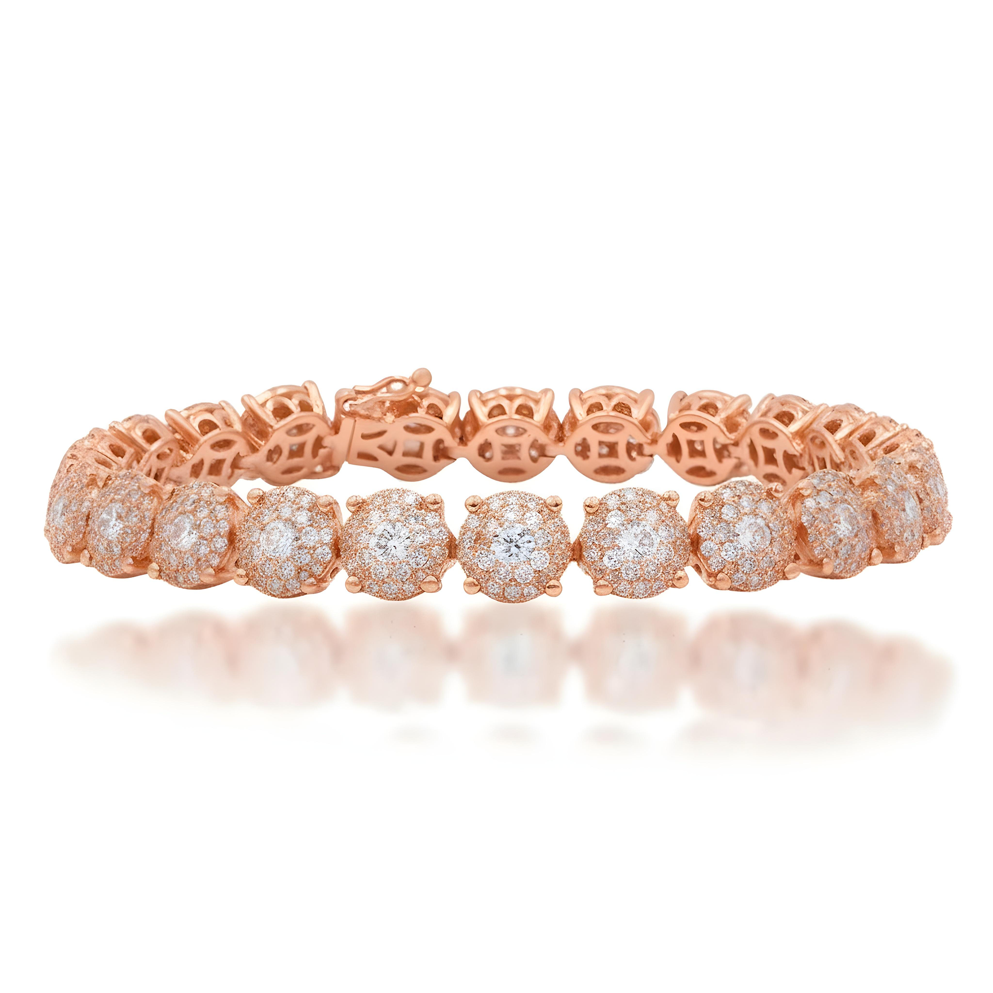 14K White Gold Round Cluster Diamond Bracelet 6.50ct