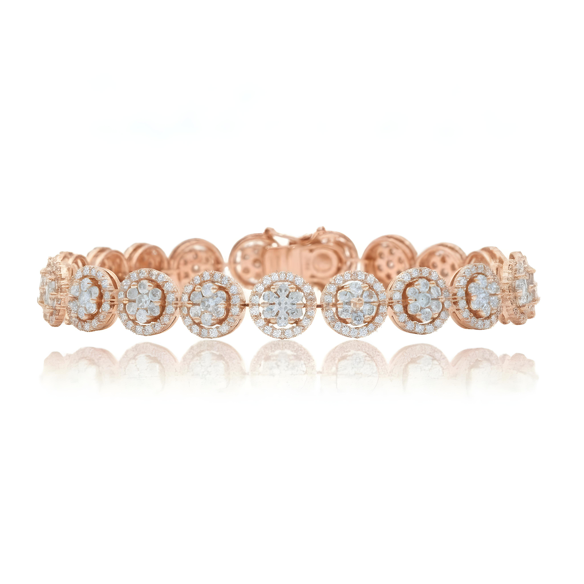 18K White Gold Flower Cluster Round Diamond Bracelet 19.28ct