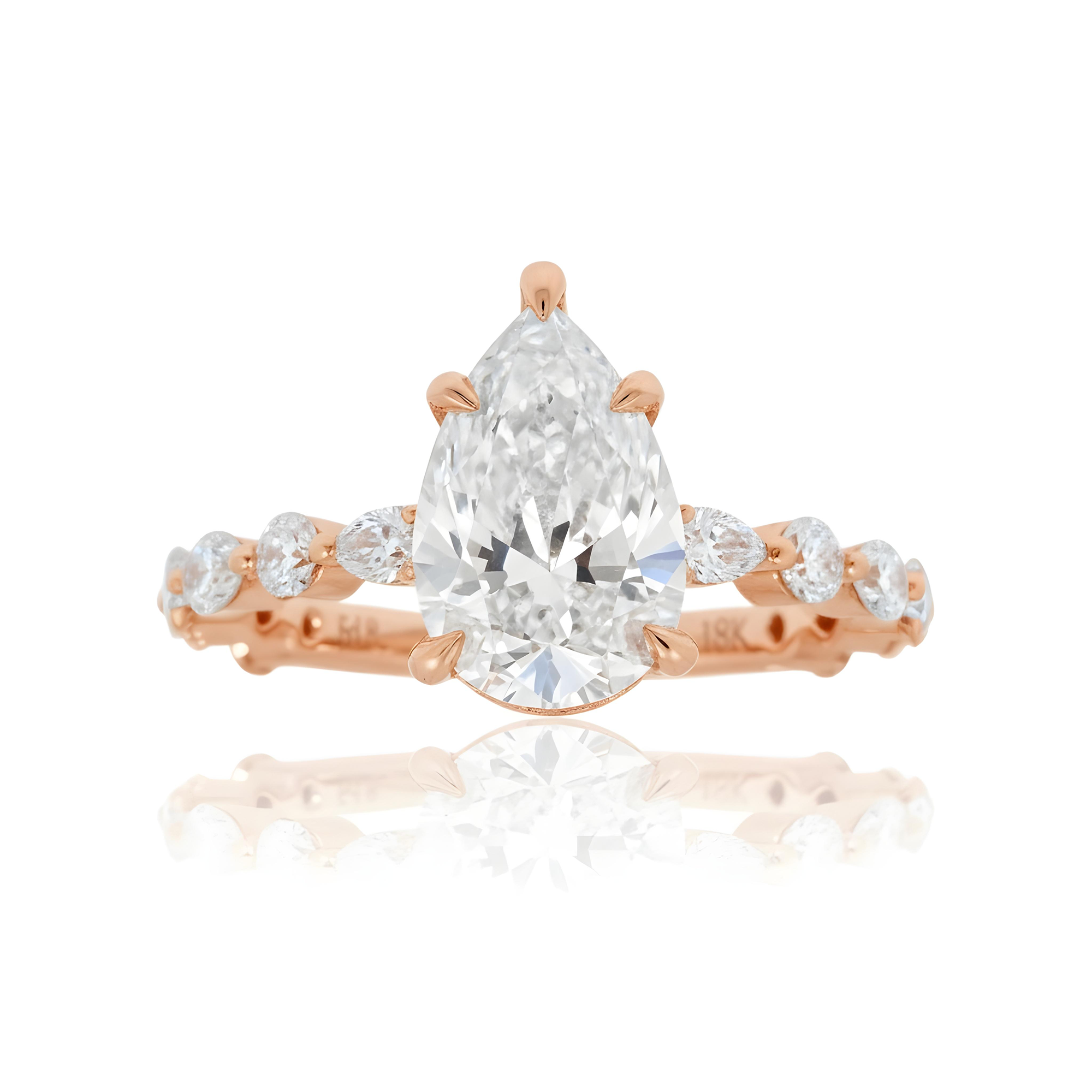 18K White Gold 2.29ct Pear Cut Diamond Engagement Ring 3.29ctw
