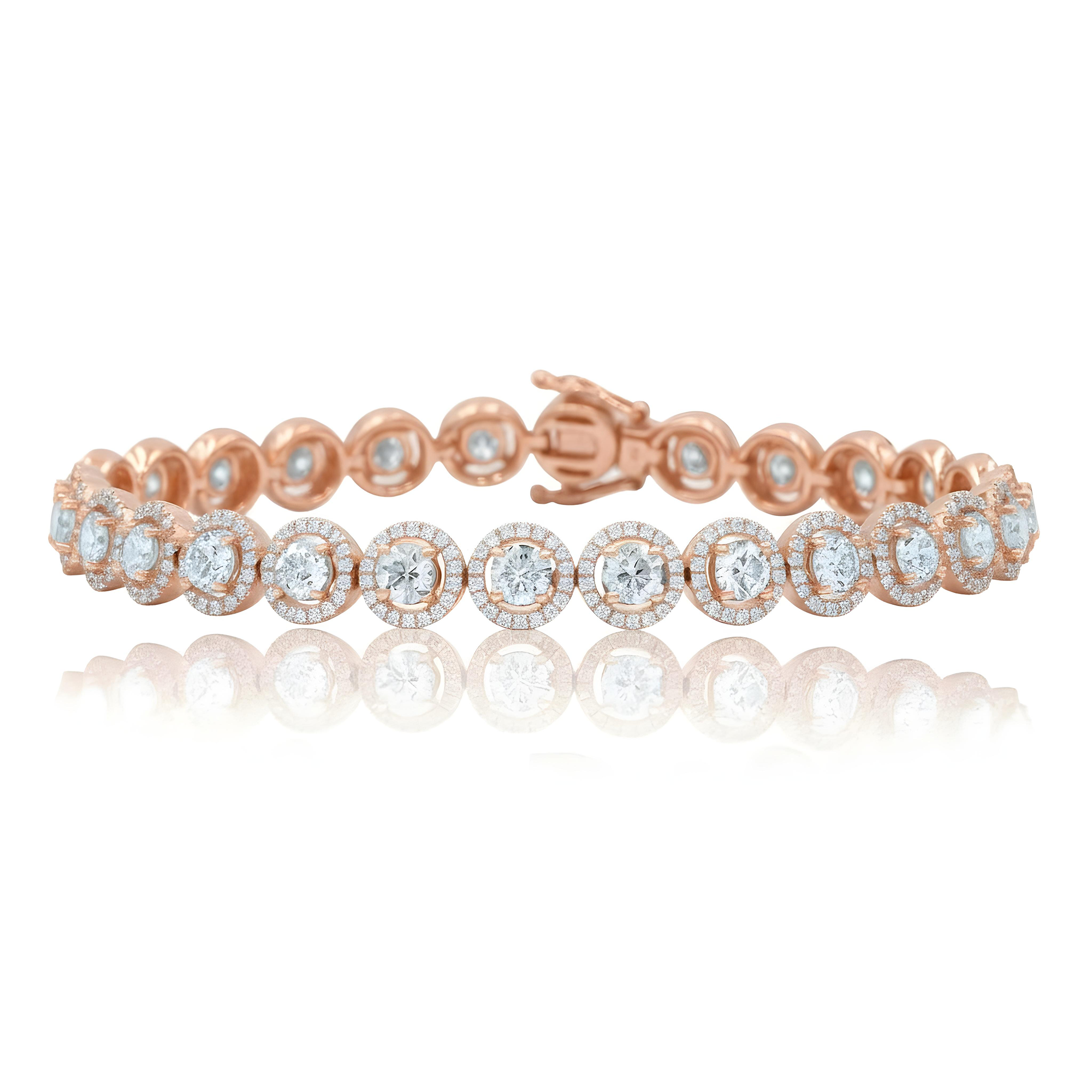 18K White Gold Round Diamond Halo Bracelet 8.62ct