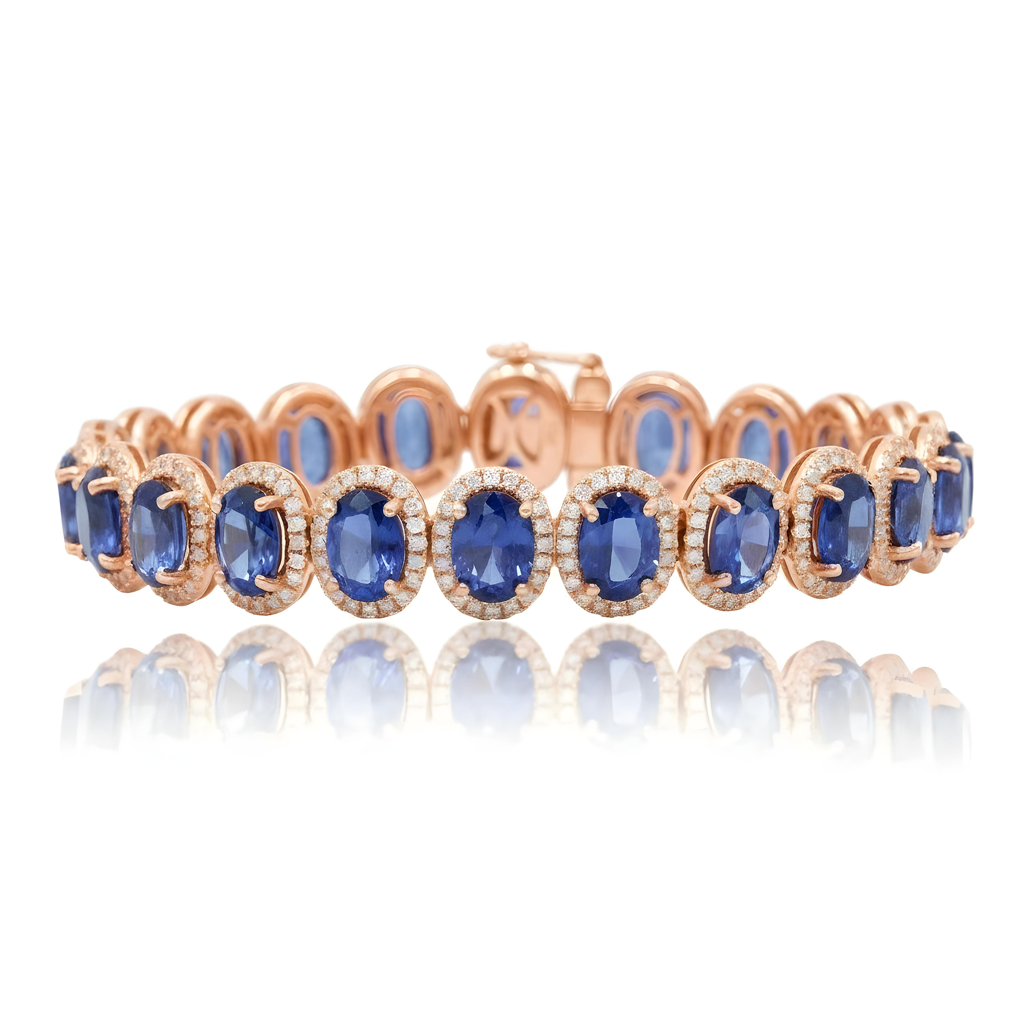 18K White Gold Oval Cut Sapphire & Diamond Bracelet