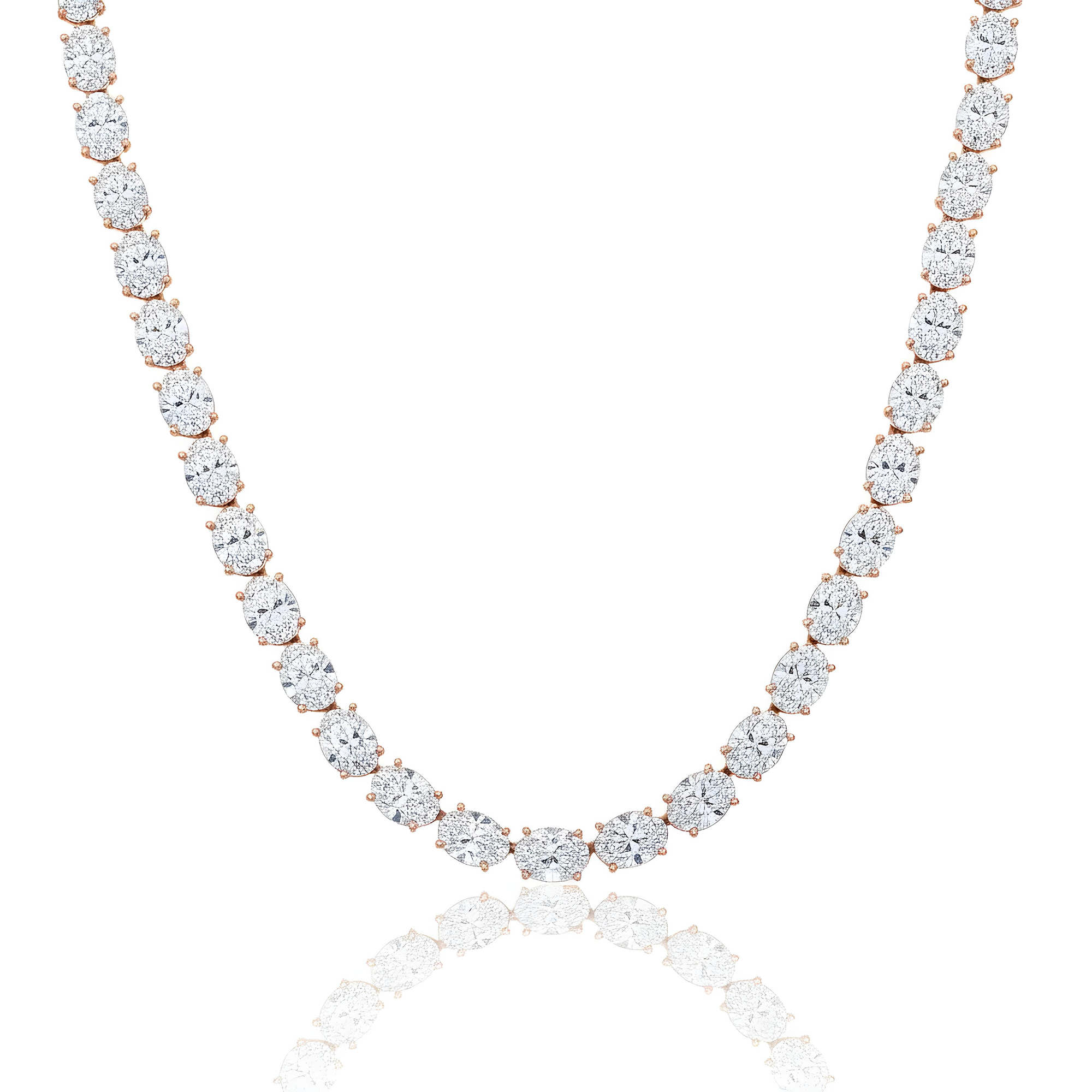 14K White Gold Full Oval Cut Diamond Chain 178.33ct