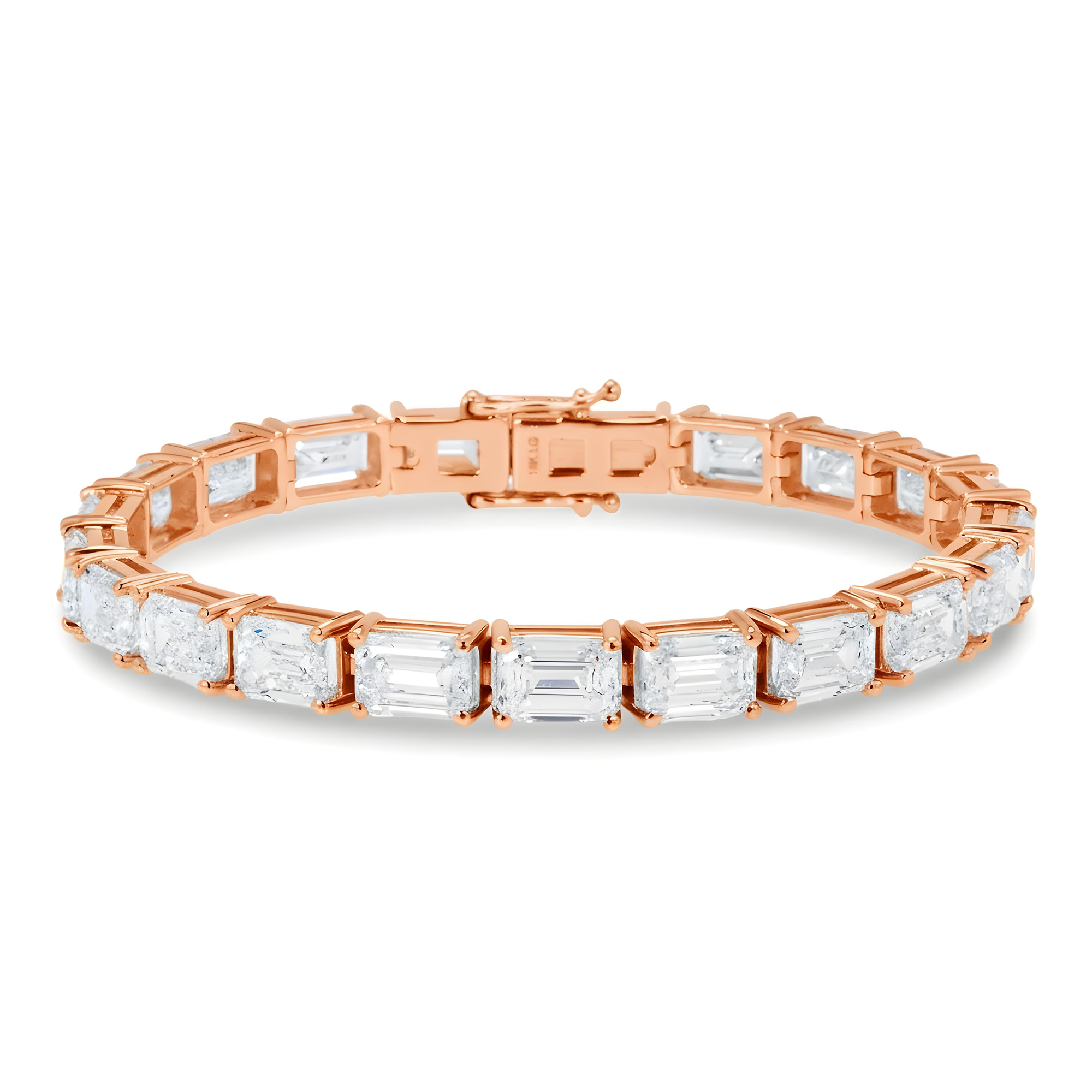 IGI 18K White Gold Emerald Cut Diamond Tennis Bracelet 32.15ct