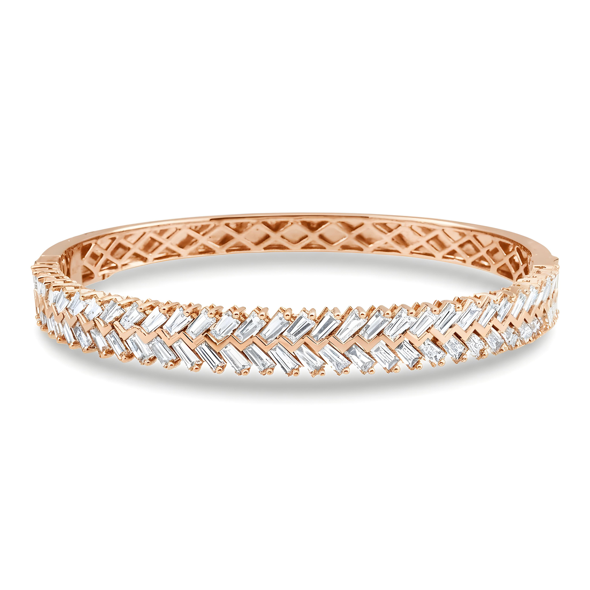 14K White Gold Baguette Diamond Bangle Bracelet 6.11ct
