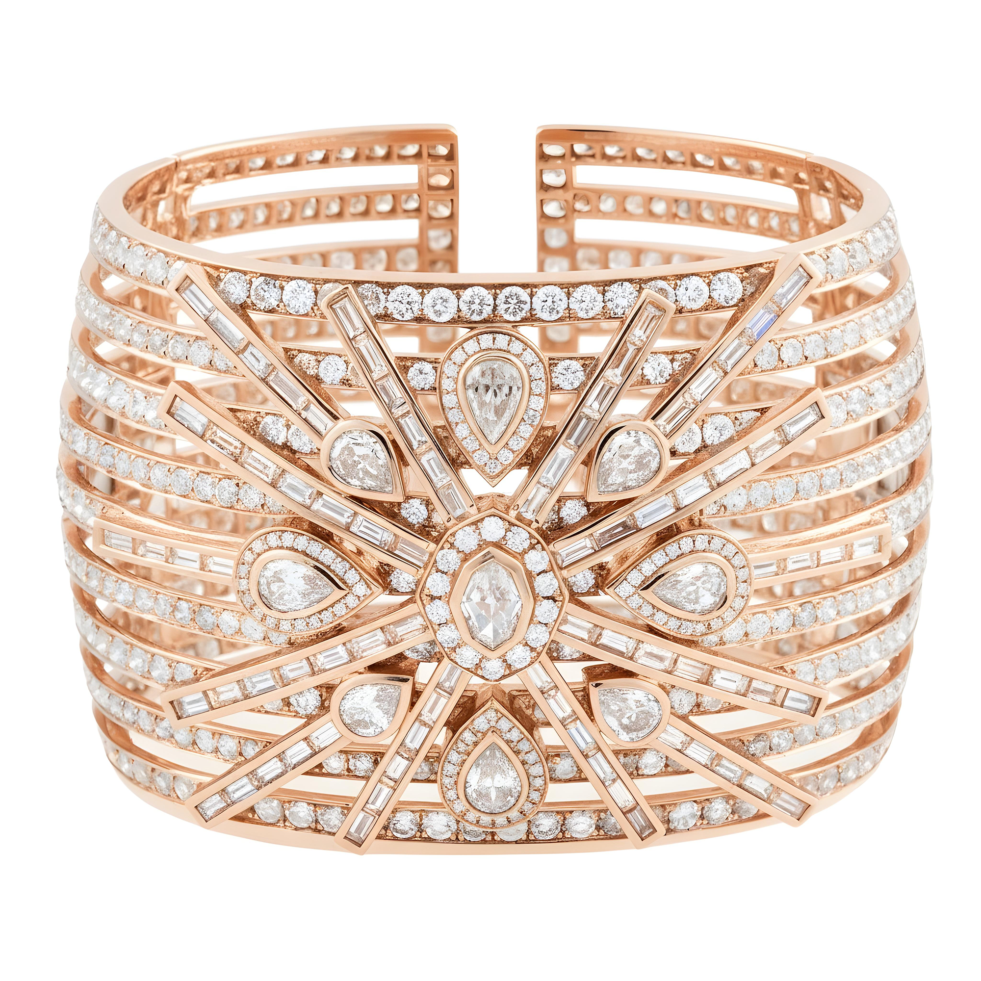 14K White Gold Multi Cut Cuff Bangle Bracelet 42.31ct