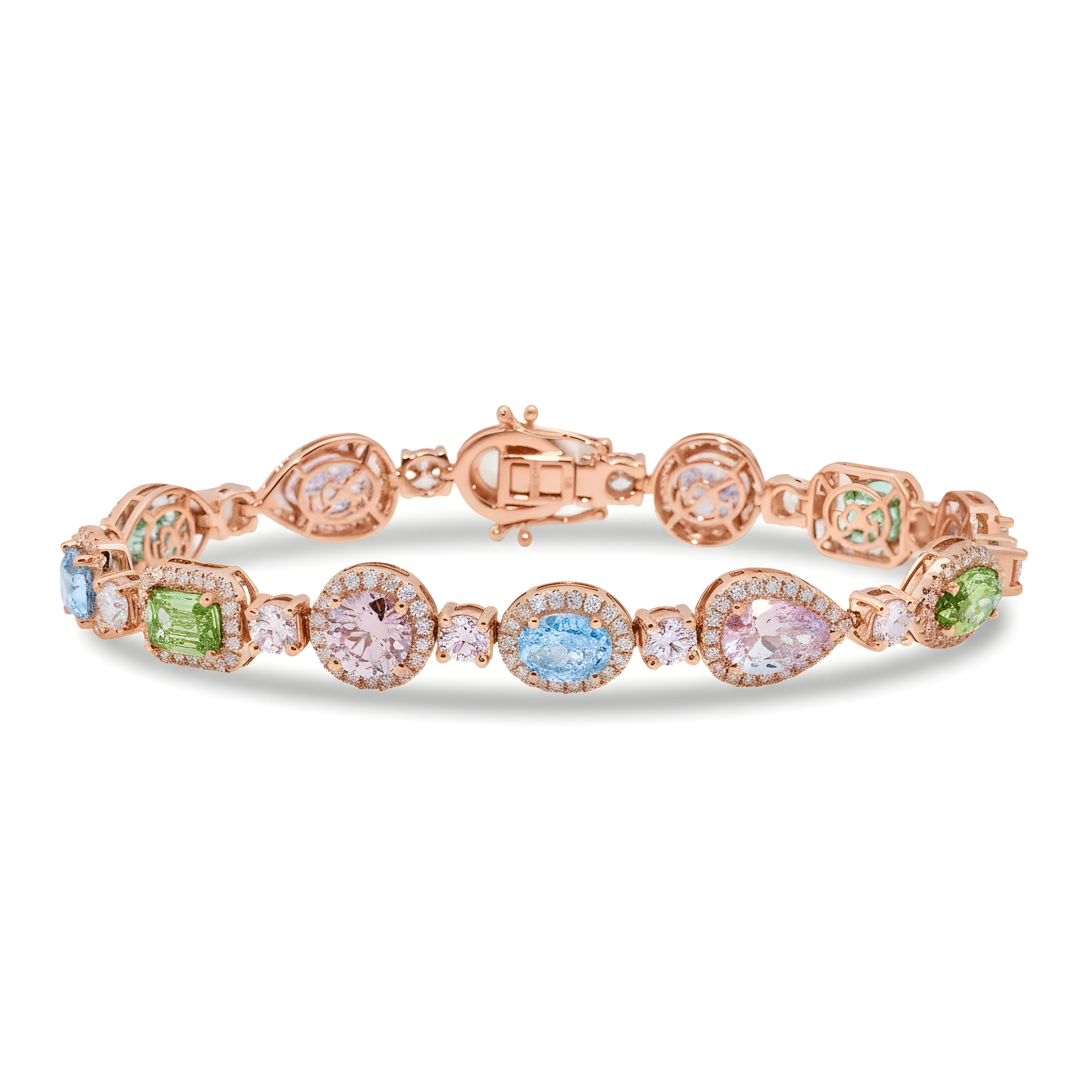18K White Gold Multi Cut Fancy Color Diamond Bracelet (matching set)