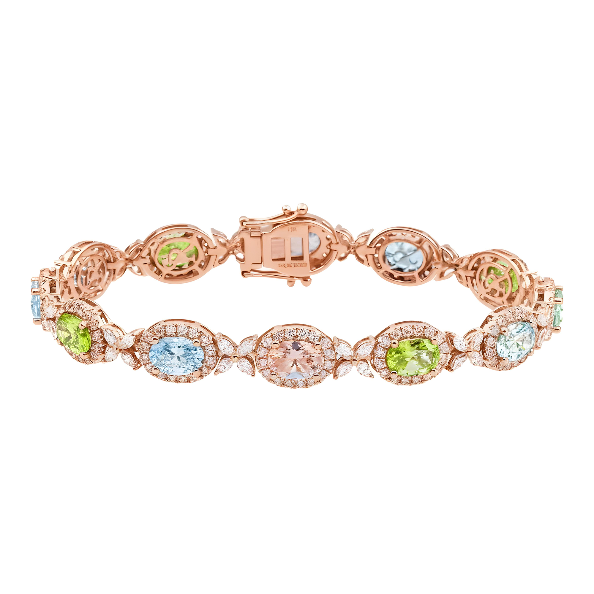 18K White Gold Multi Cut Fancy Color Diamond Bracelet 12.23ct