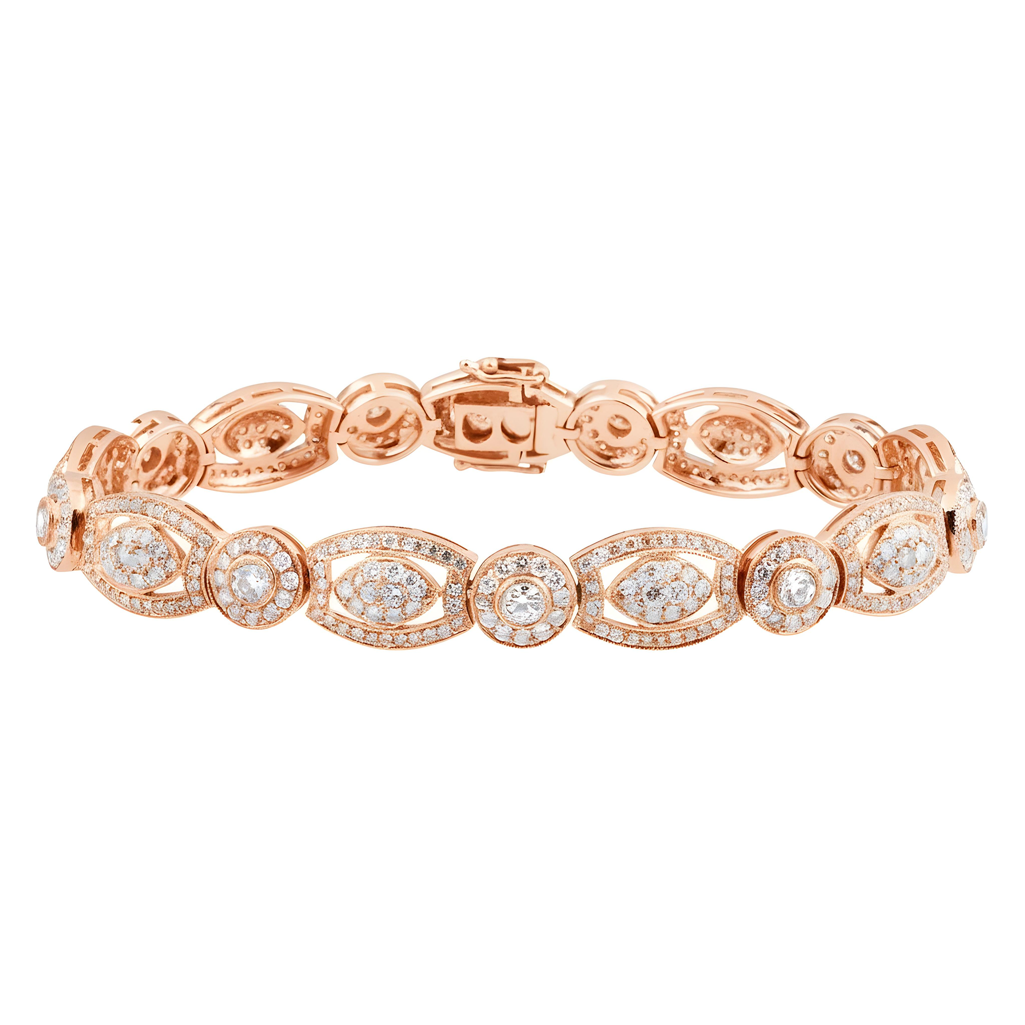 18K White Gold Round Art Deco Diamond Bracelet 4.77ct